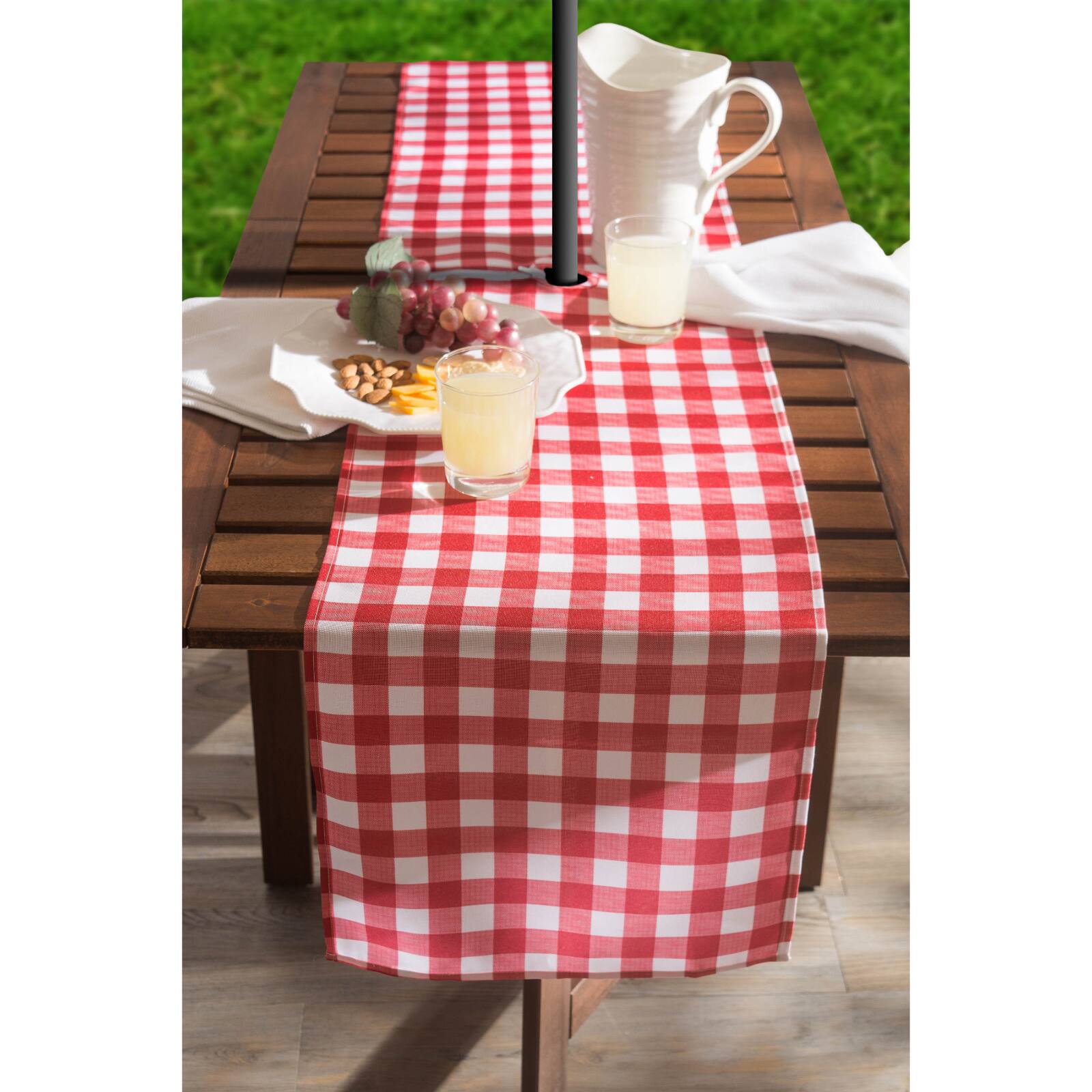 Red Check Outdoor Table Runner With Zipper 14" x 108"