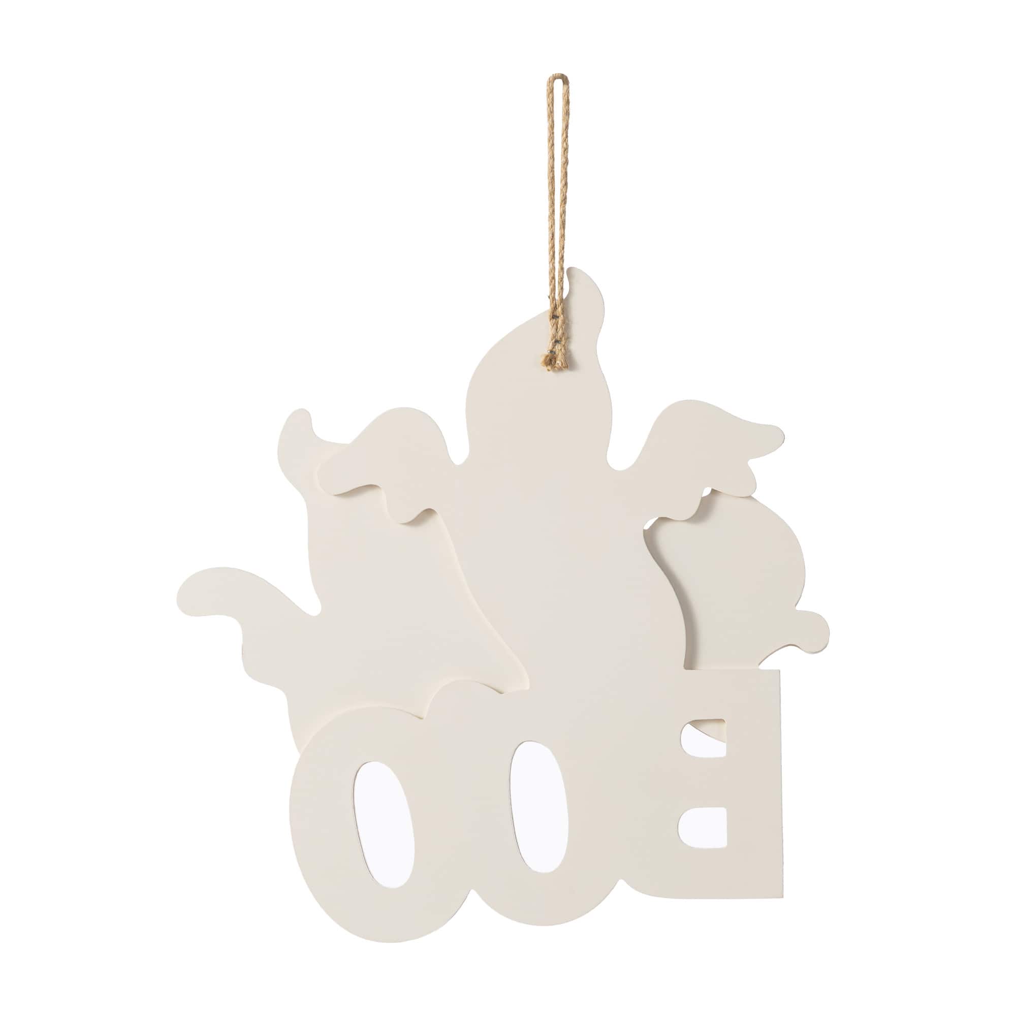 Glitzhome&#xAE; 14&#x22;H Halloween Wooden Ghoost BOO Door Hanger