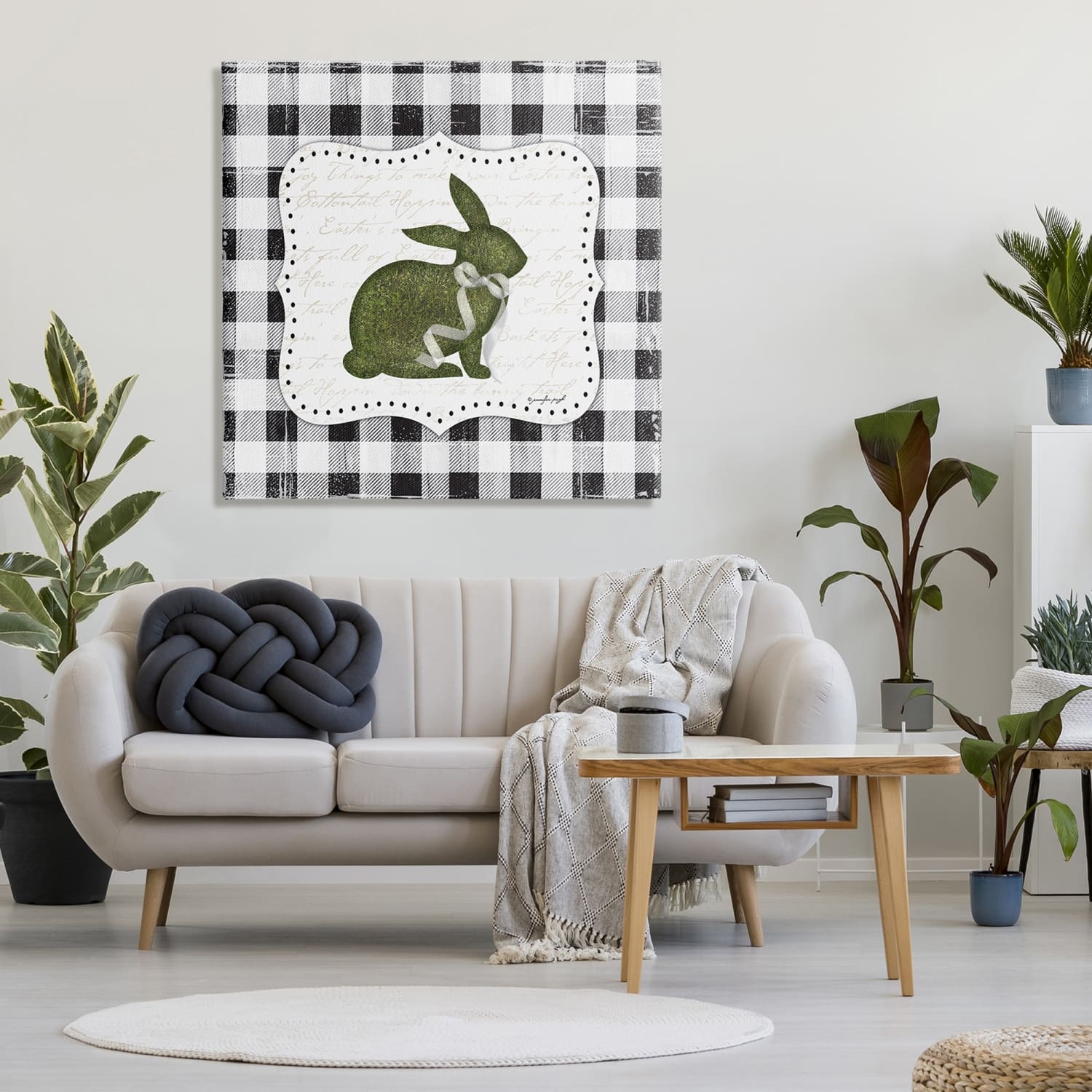 Stupell Industries Festive Easter Bunny Ribbon Spring Plaid Pattern Canvas Wall Art