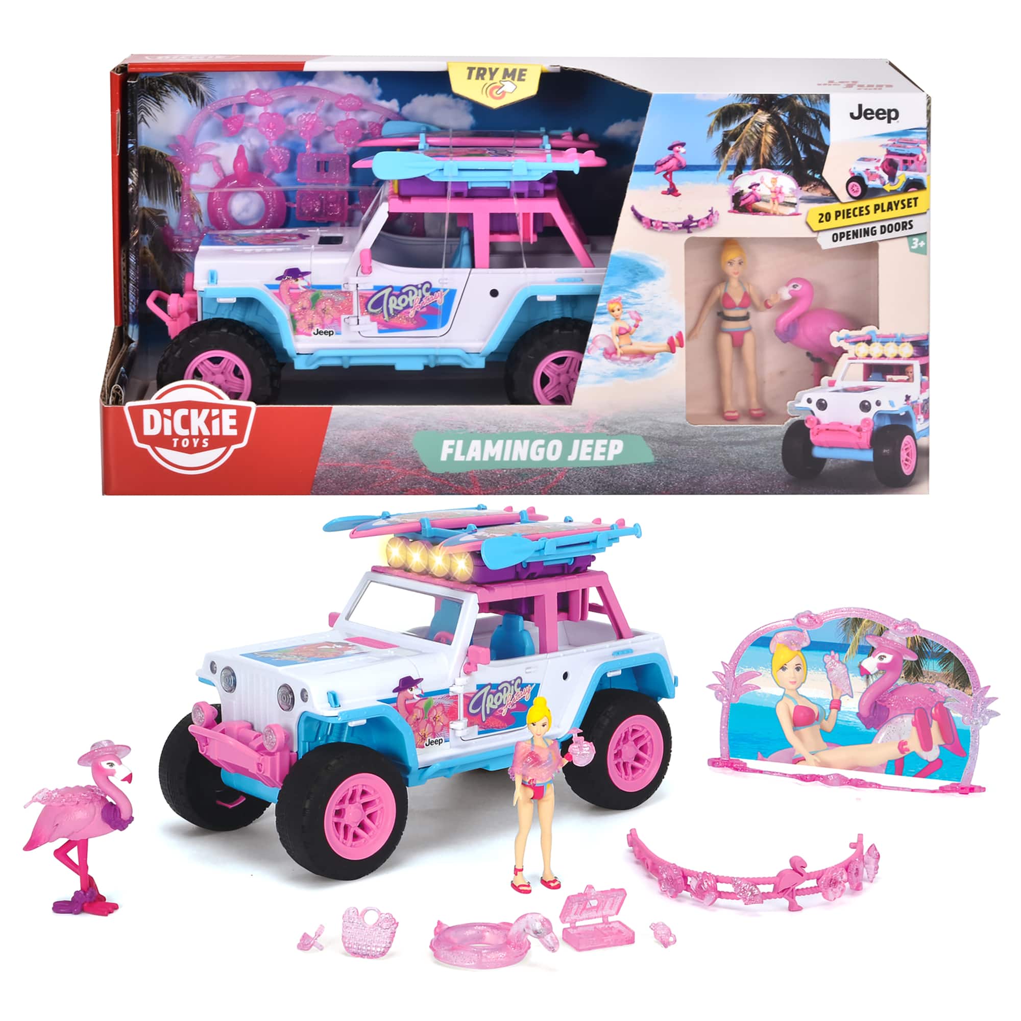 Dickie Toys Light & Sound Jeep Flamingo Playset