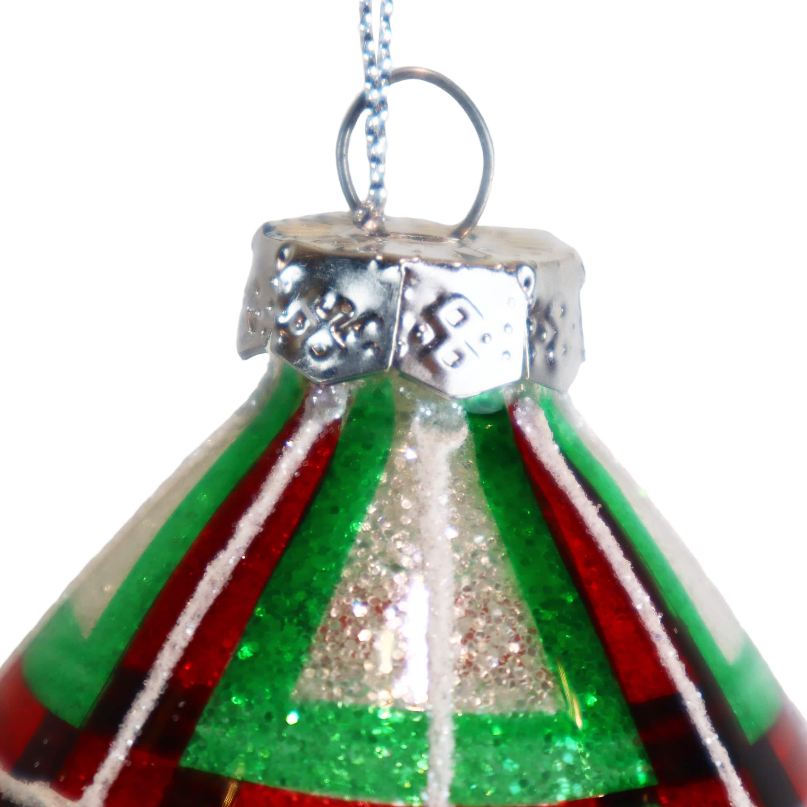 5.75&#x22; Red &#x26; Green Glitter Plaid Glass Teardrop Ornament by Ashland&#xAE;
