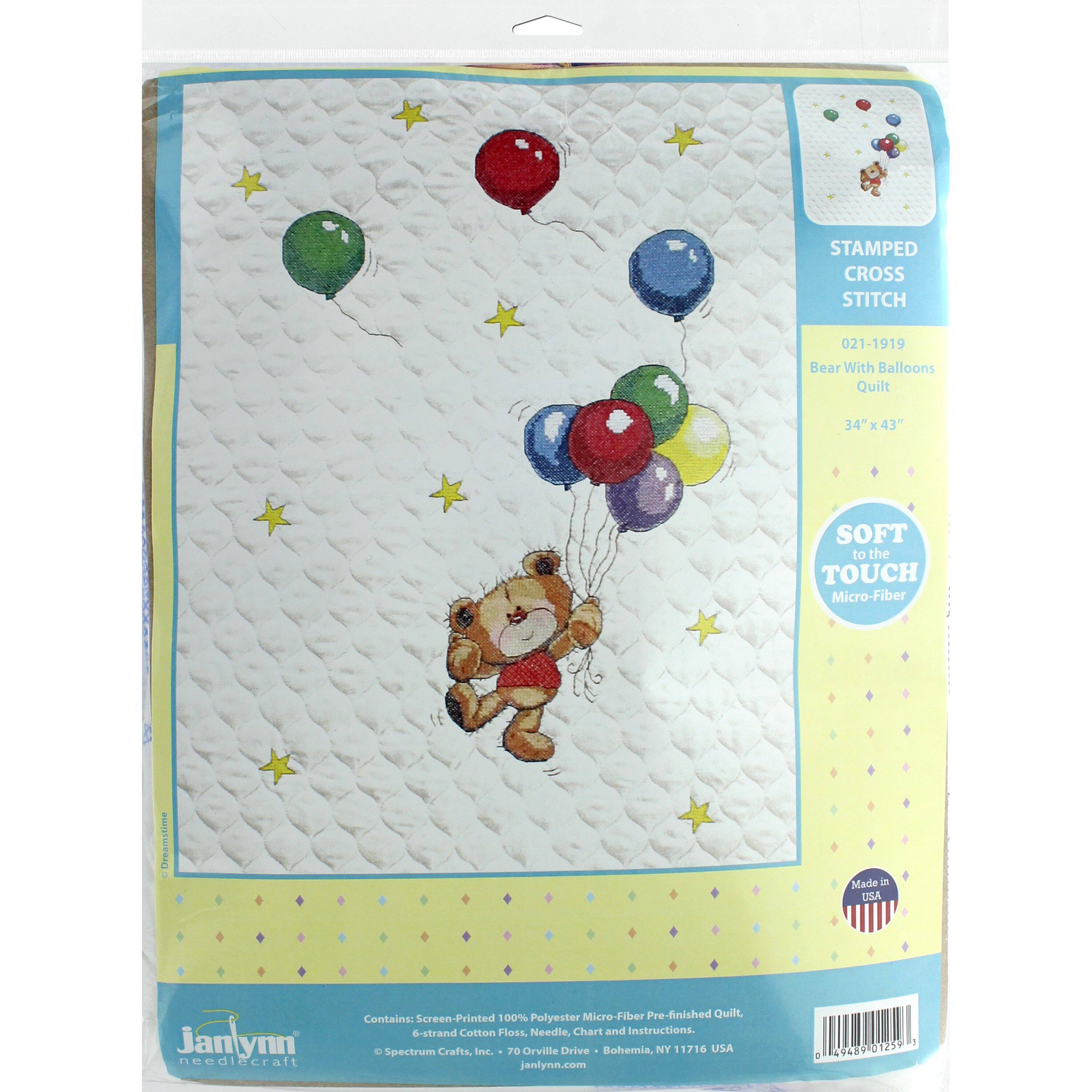 Janlynn Baby Bear with Balloons Stamped Cross Stitch Kit