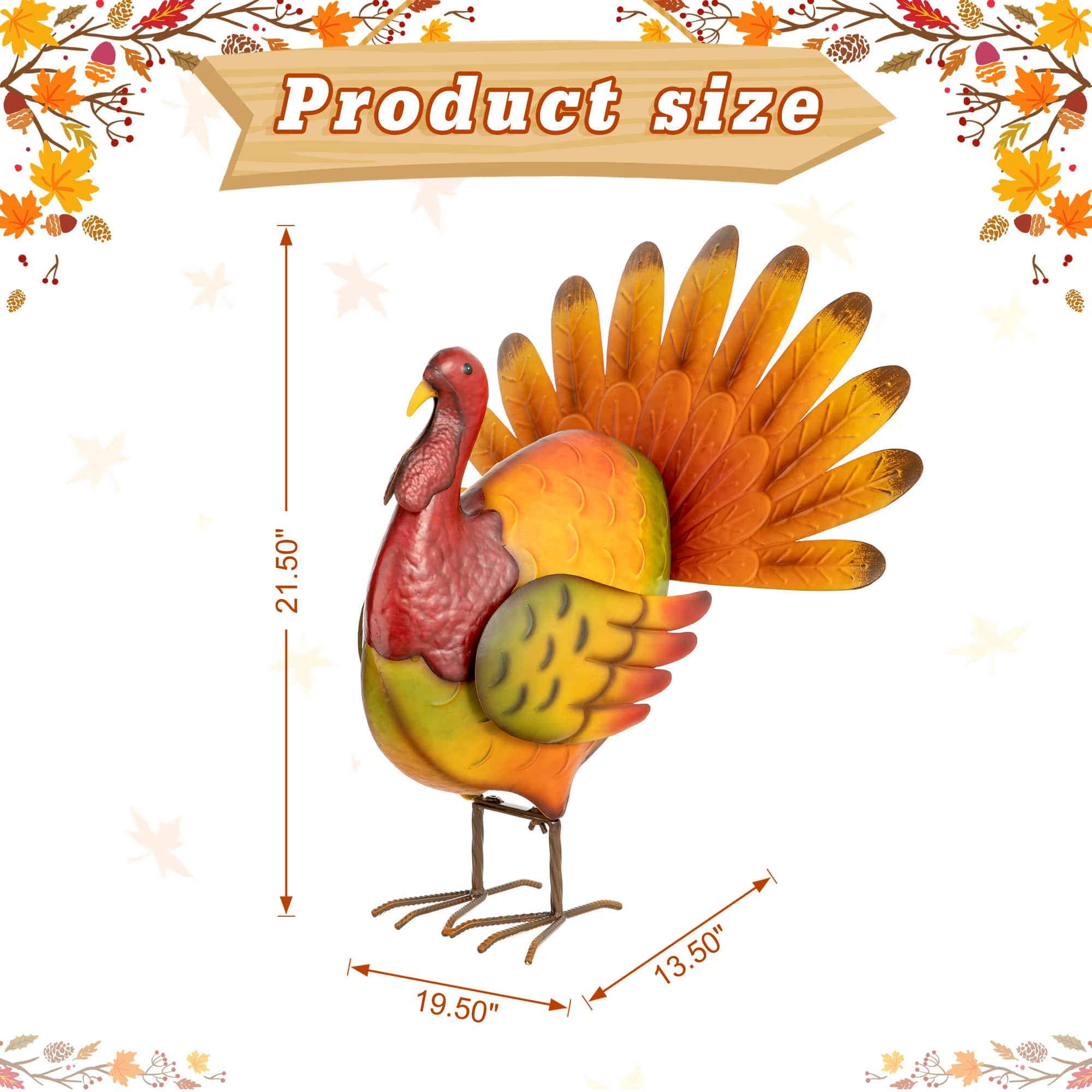 Glitzhome&#xAE; 21.5&#x22; Thanksgiving Metal Turkey Porch D&#xE9;cor