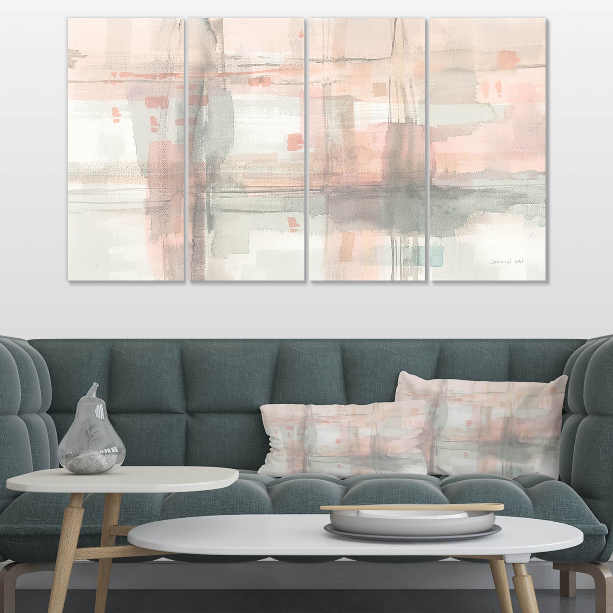 Designart - Intersect II Grey - Pink Modern Premium Canvas Wall Art