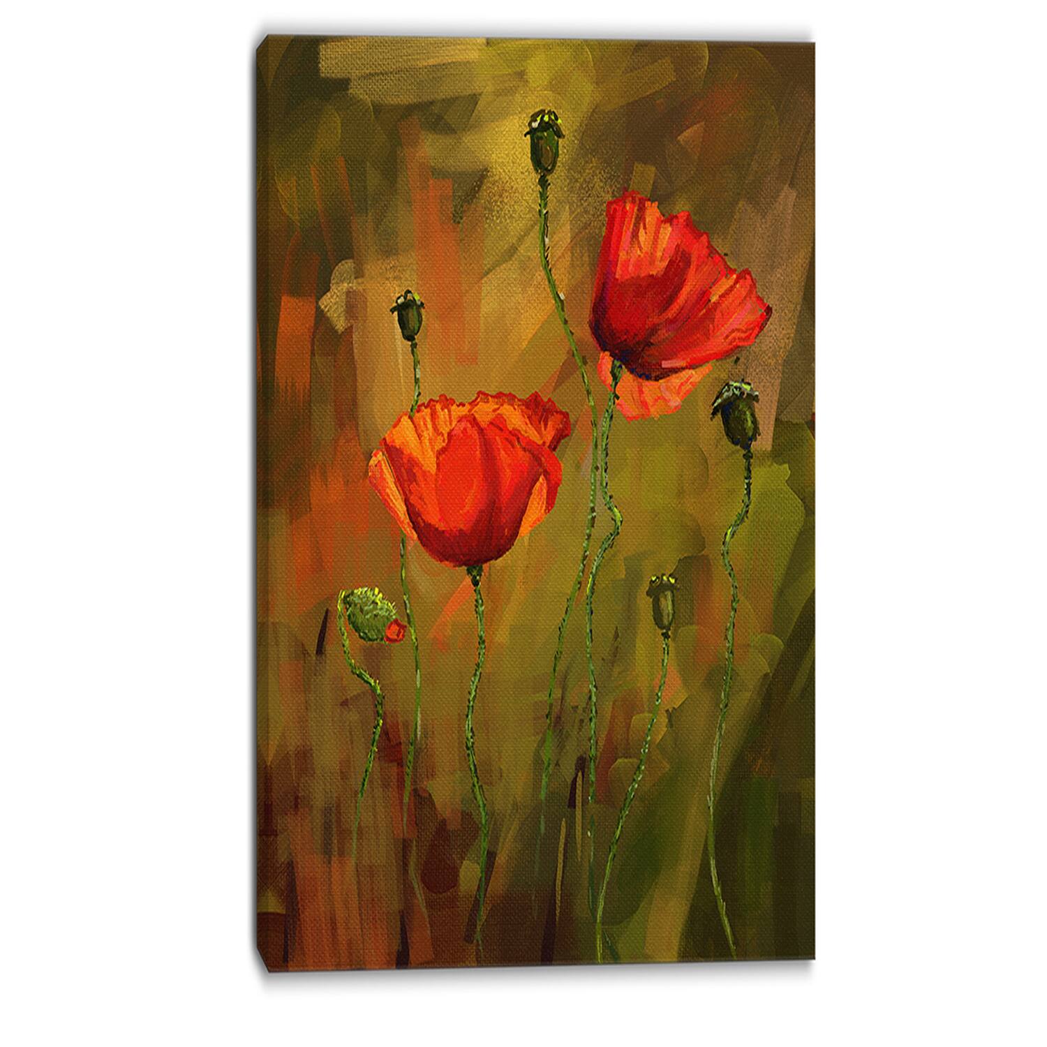 Designart - Watercolor Poppy Flowers - Floral Art Canvas Print