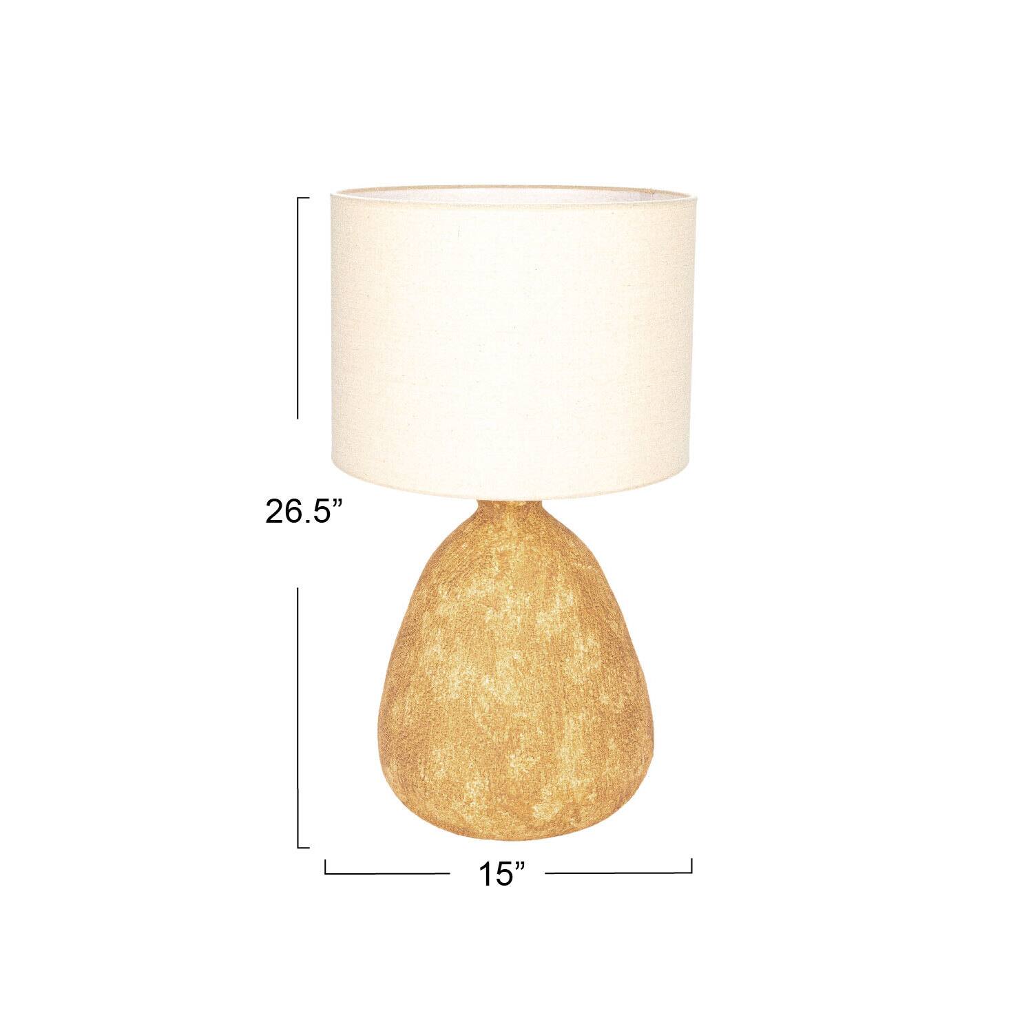 Hello Honey® 26.5" Beige Round Textured Stoneware Table Lamp with Natural Linen Shade
