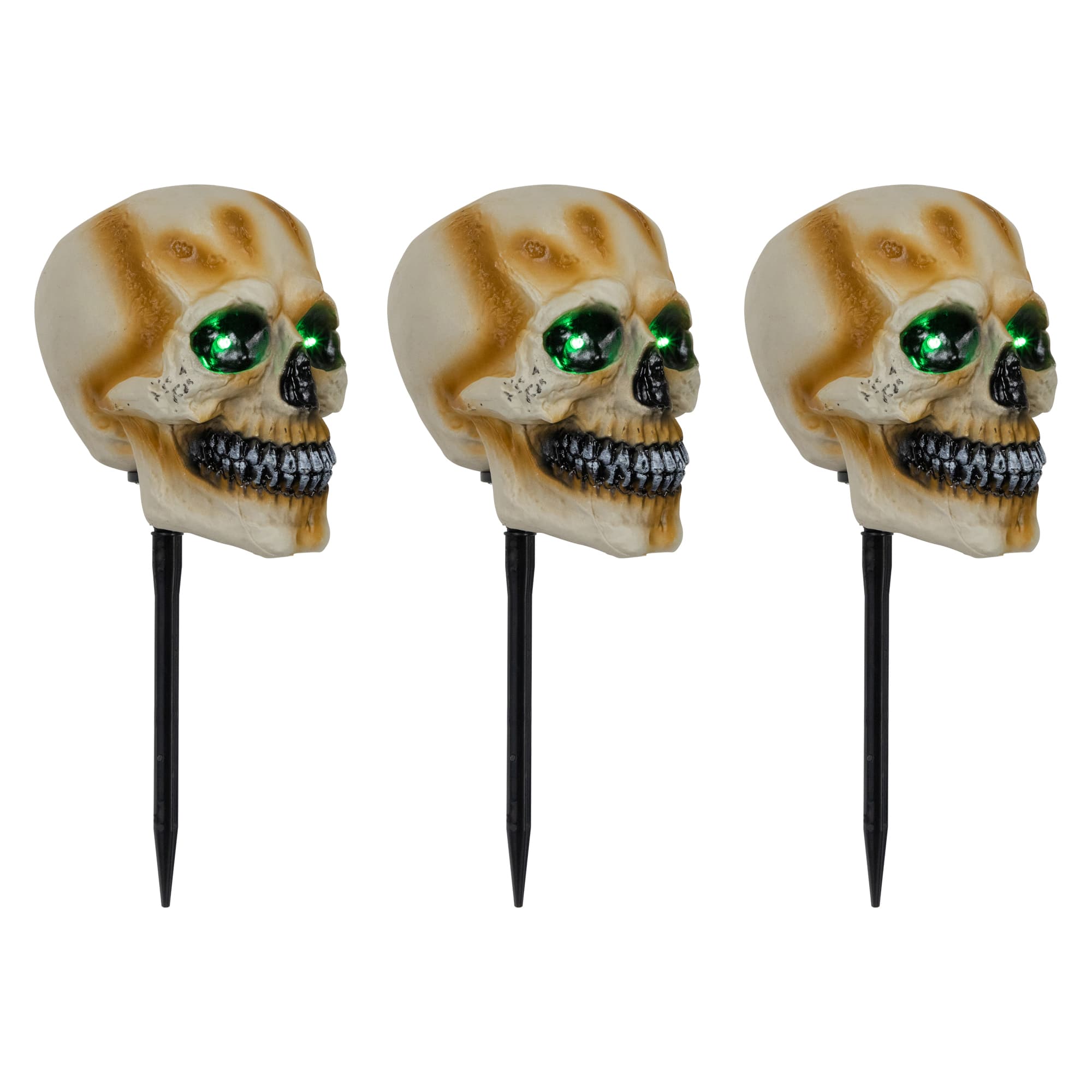 15&#x22; Lighted Skeleton Head Halloween Pathway Markers with Sound Set