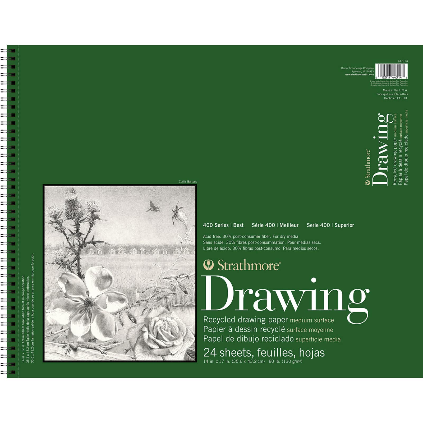 Strathmore Recycled Drawing Paper Pad, 400 Series, 24 Sheets, Spiral-Bound, 14" x 17"