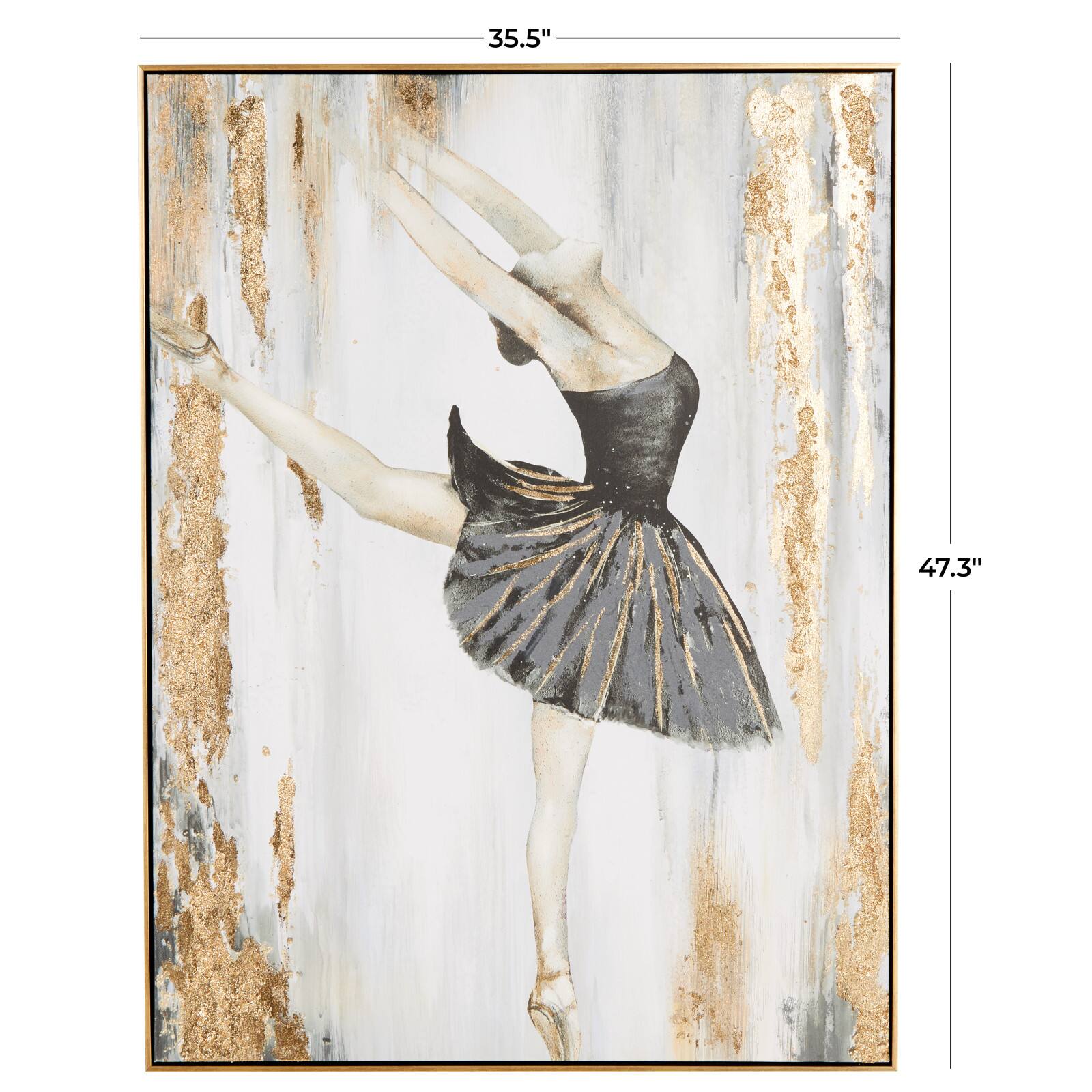 Gold Canvas Dancer Ballet Living Room Framed Wall Art with Black and Gold Foil Accents