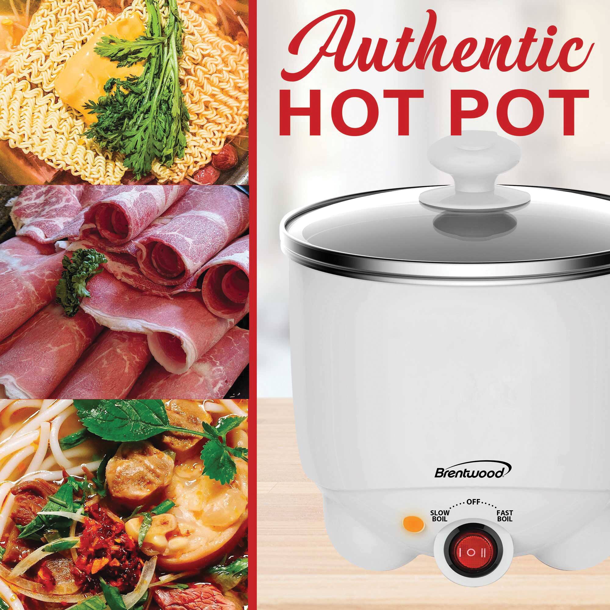 Brentwood White 1.1qt. 400 Watt Stainless Steel Electric Hot Pot Cooker &#x26; Food Steamer