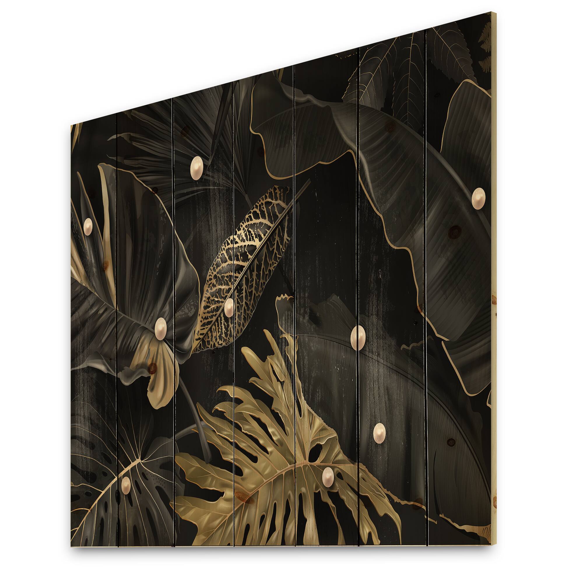 Designart - Black and Gold Tropical Leaves III