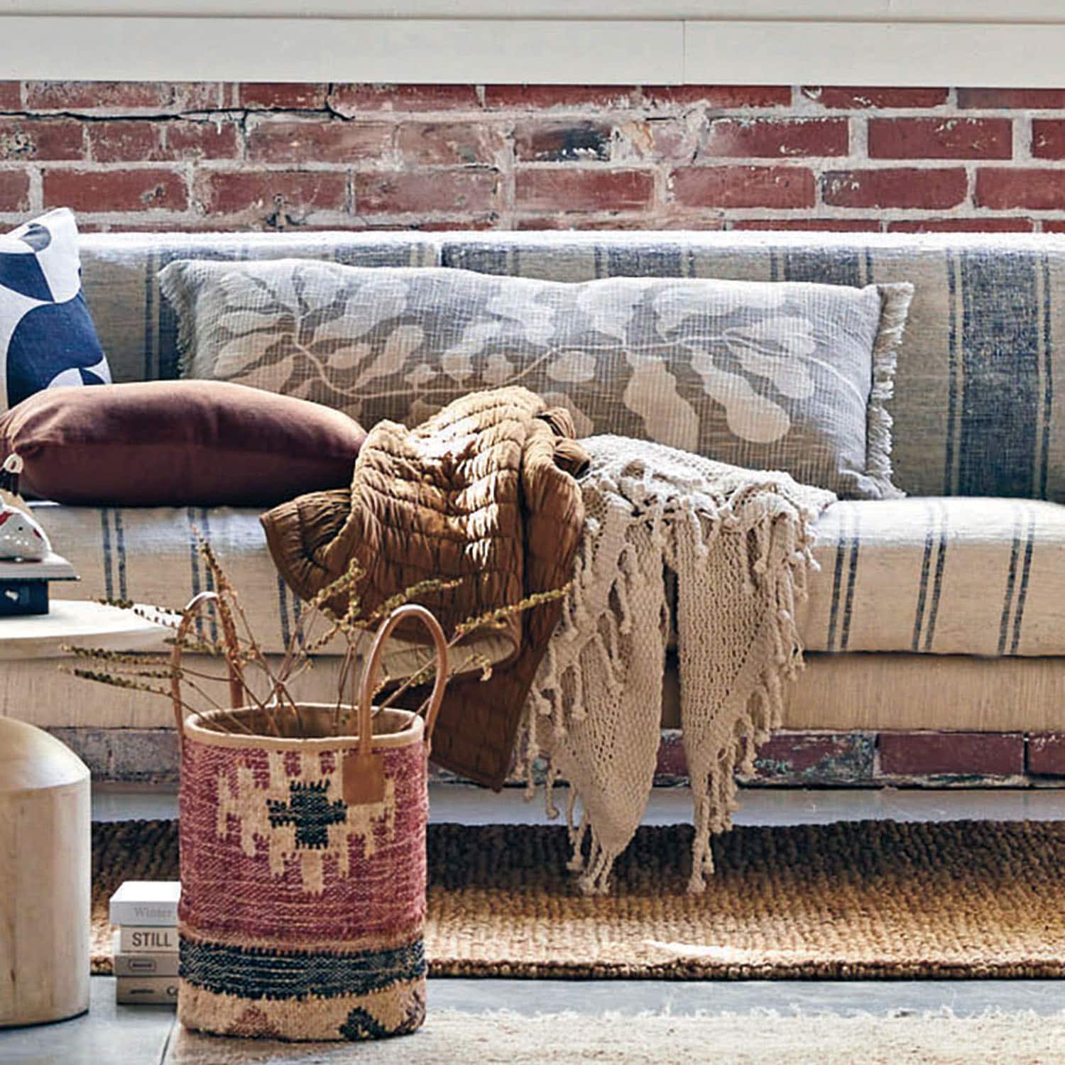 Hello Honey® Gray Botanical Print Cotton Lumbar Pillow with Fringe