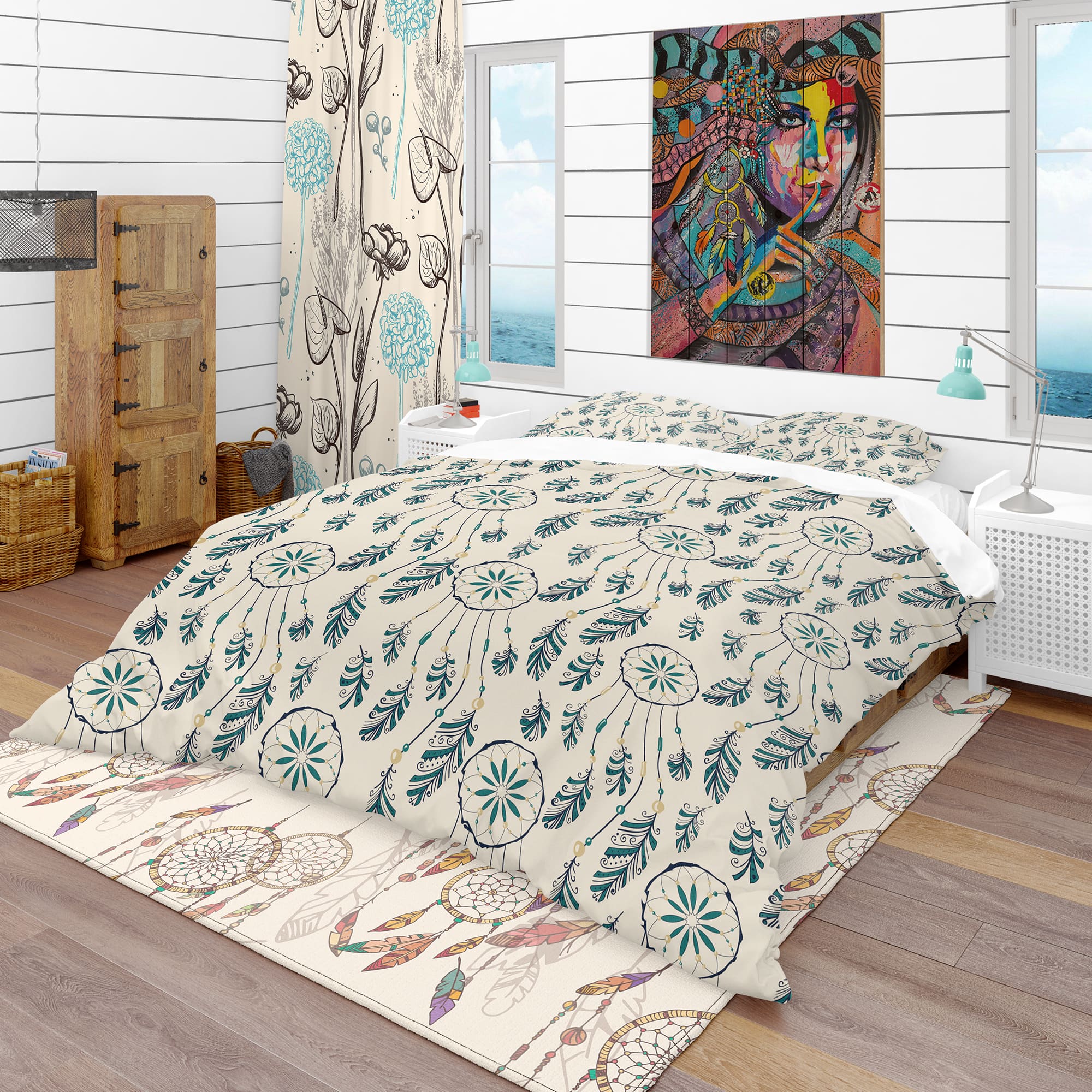 Designart &#x27;Pattern with Indian-American Dream Catcher&#x27; Southwestern Bedding Set - Duvet Cover &#x26; Shams