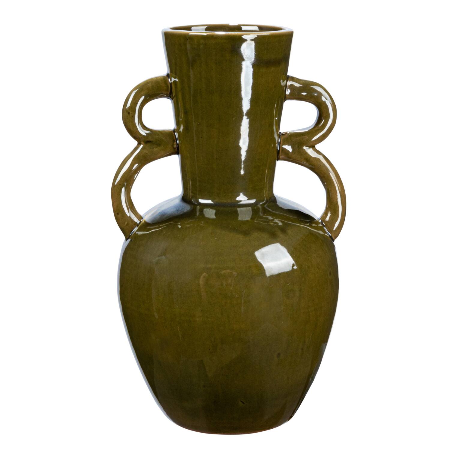 Hello Honey® 8.5" Olive Green Reactive Glaze Stoneware Vase with Handles