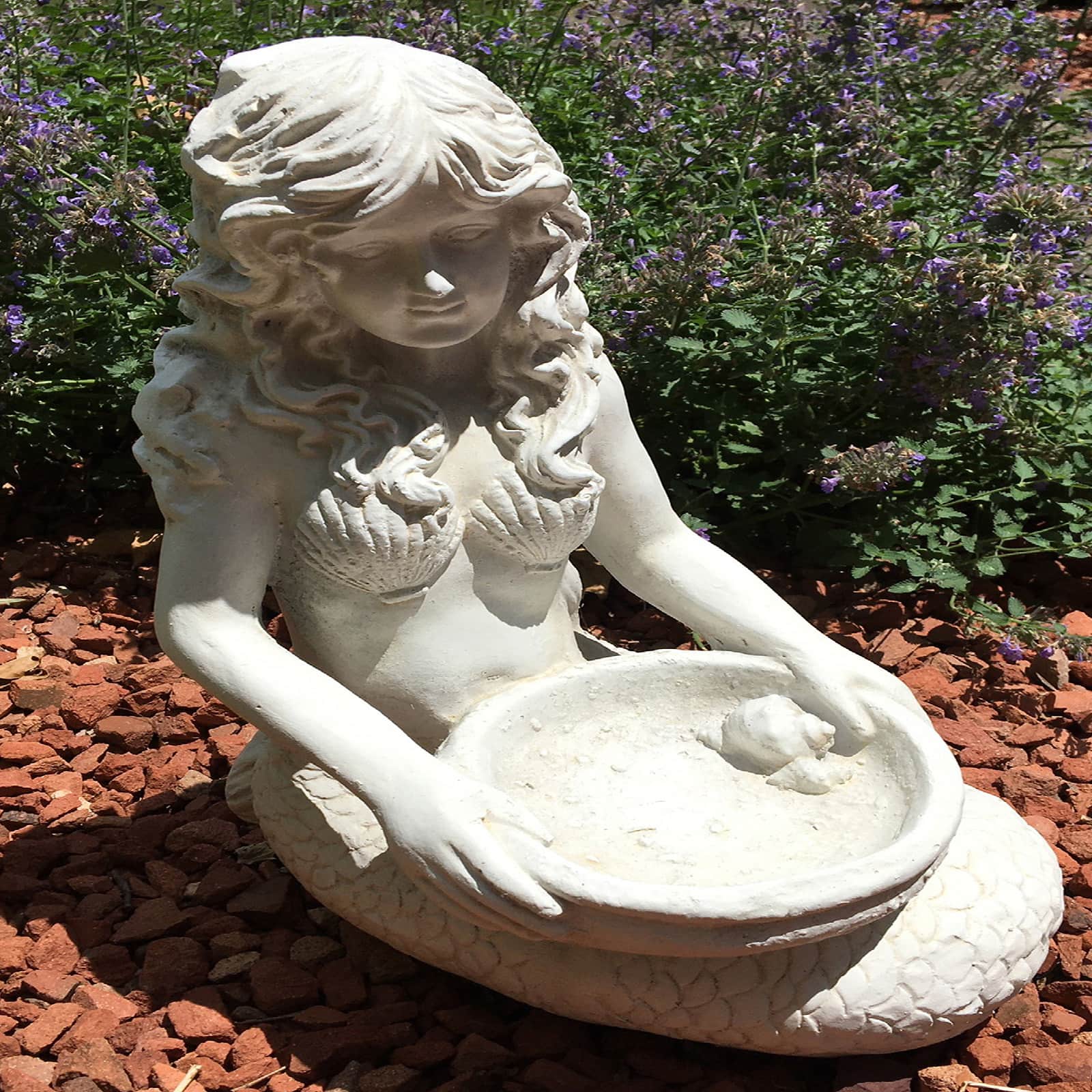 Santa's Workshop 15.6" Antique White Cold Cast Mermaid Bird Bath