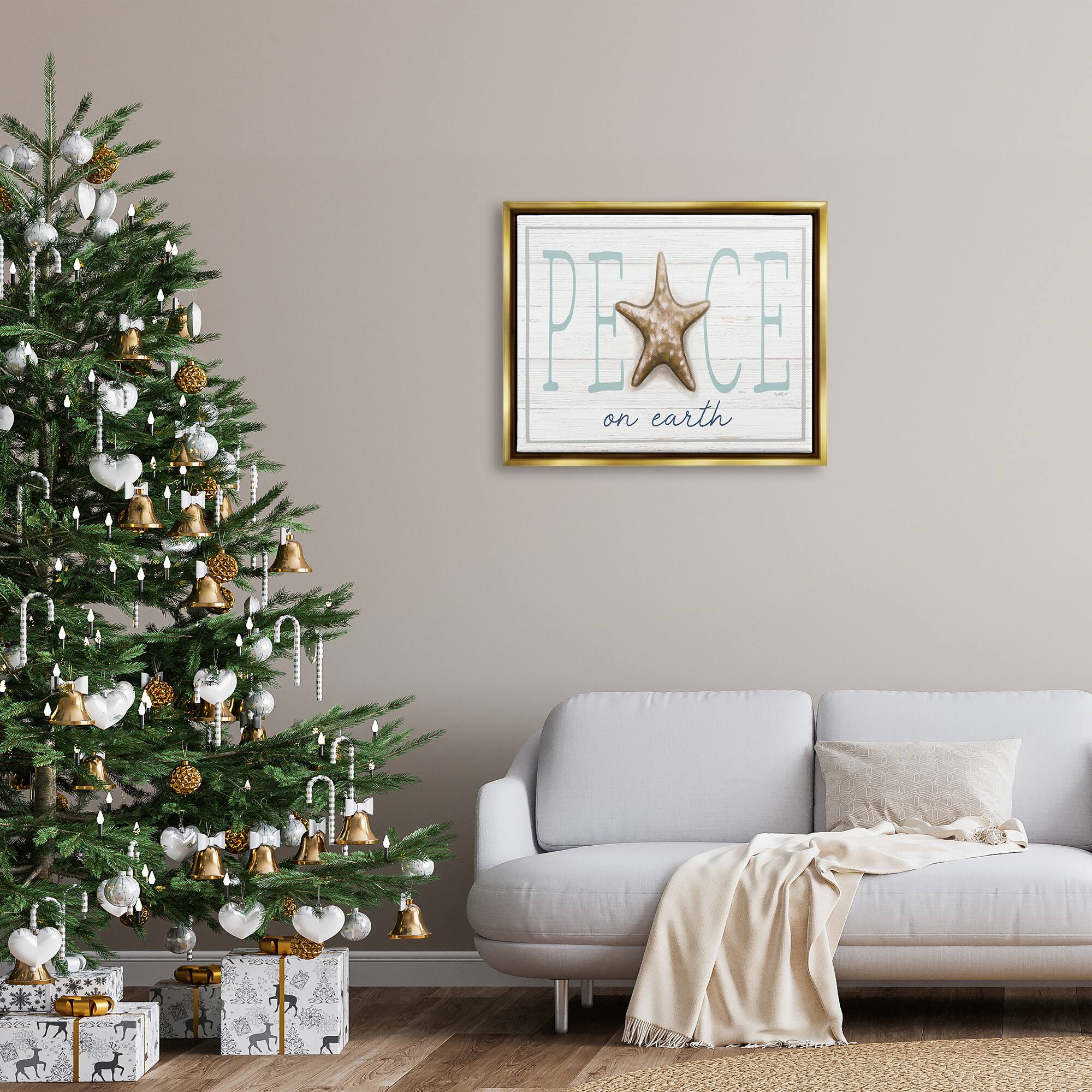 Stupell Industries Peace On Earth Starfish Sign Framed Floater Canvas Wall Art