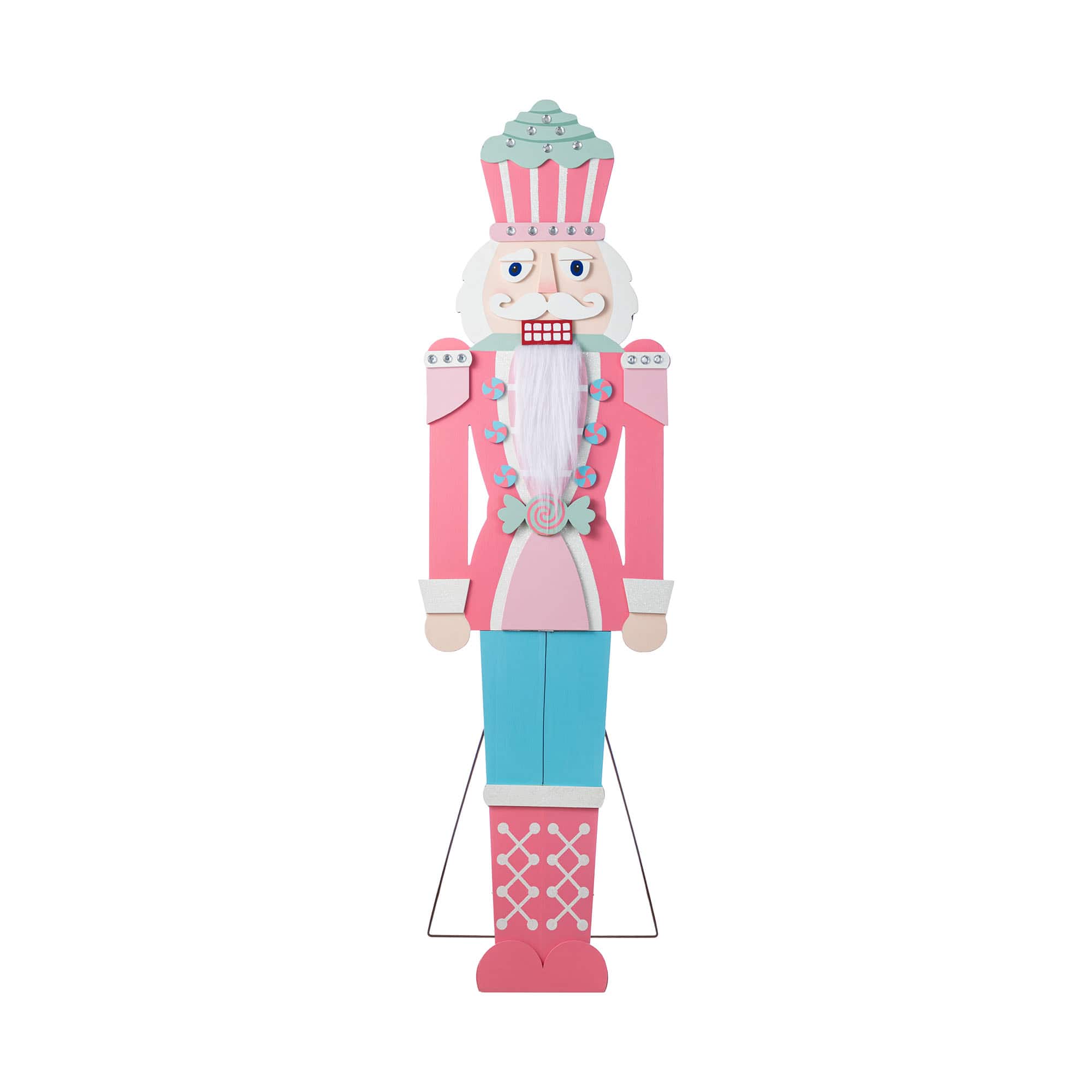 Glitzhome&#xAE; 60&#x22; Christmas Wooden Pink Nutcracker Porch Decor