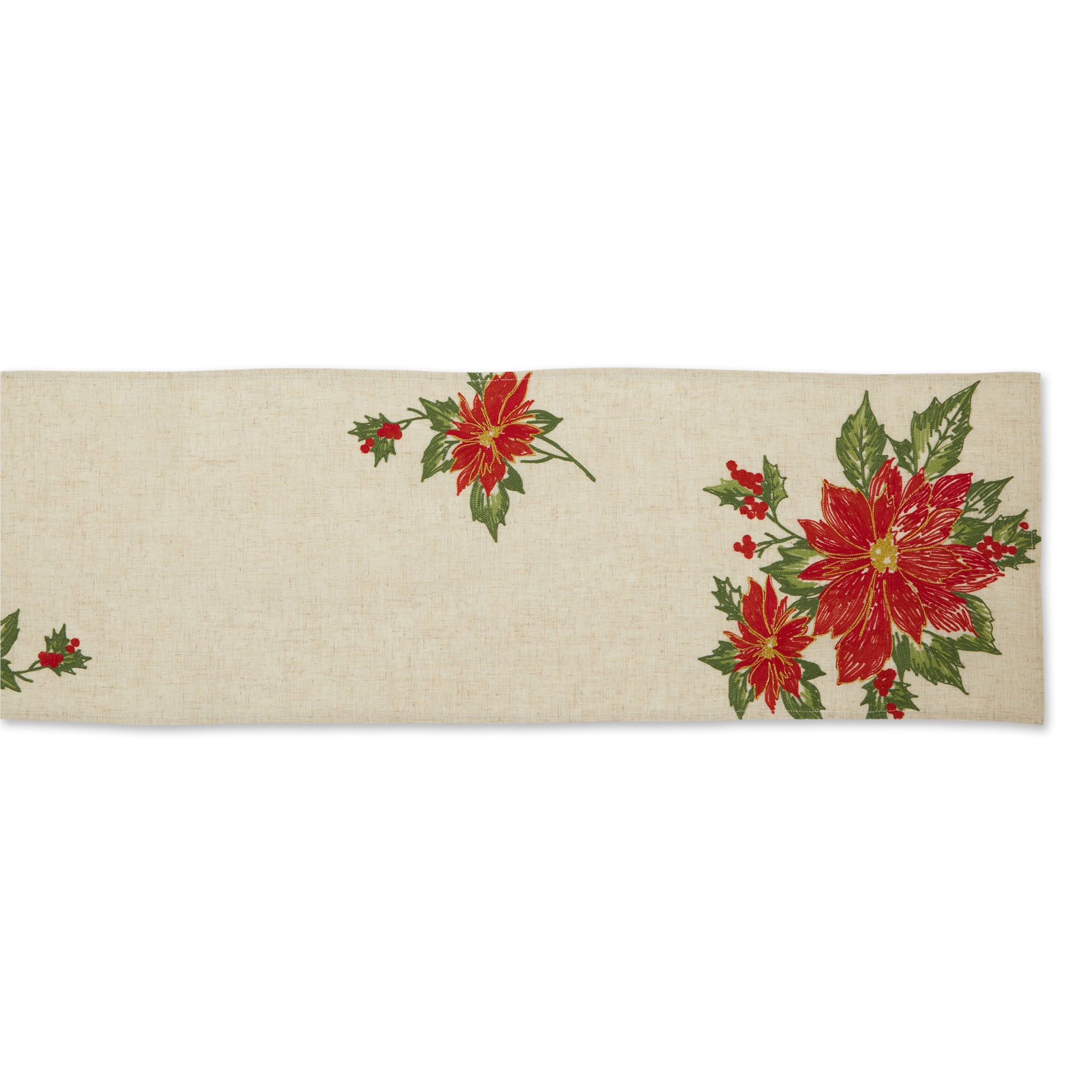 DII® 70" Cream Poinsettia Holly Embroidered Table Runner