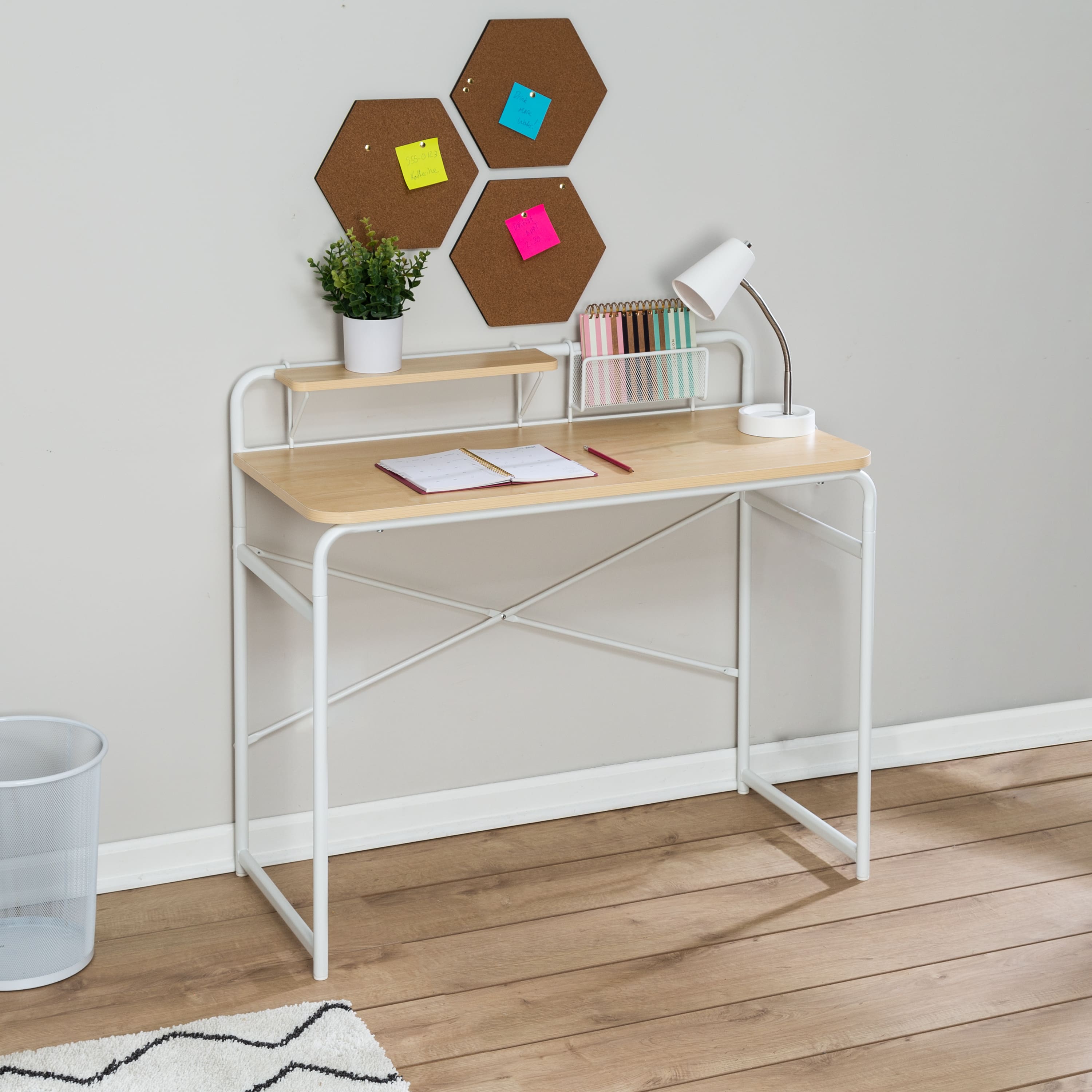 4 Pack: Honey Can Do White &#x26; Natural Home Office Computer Desk