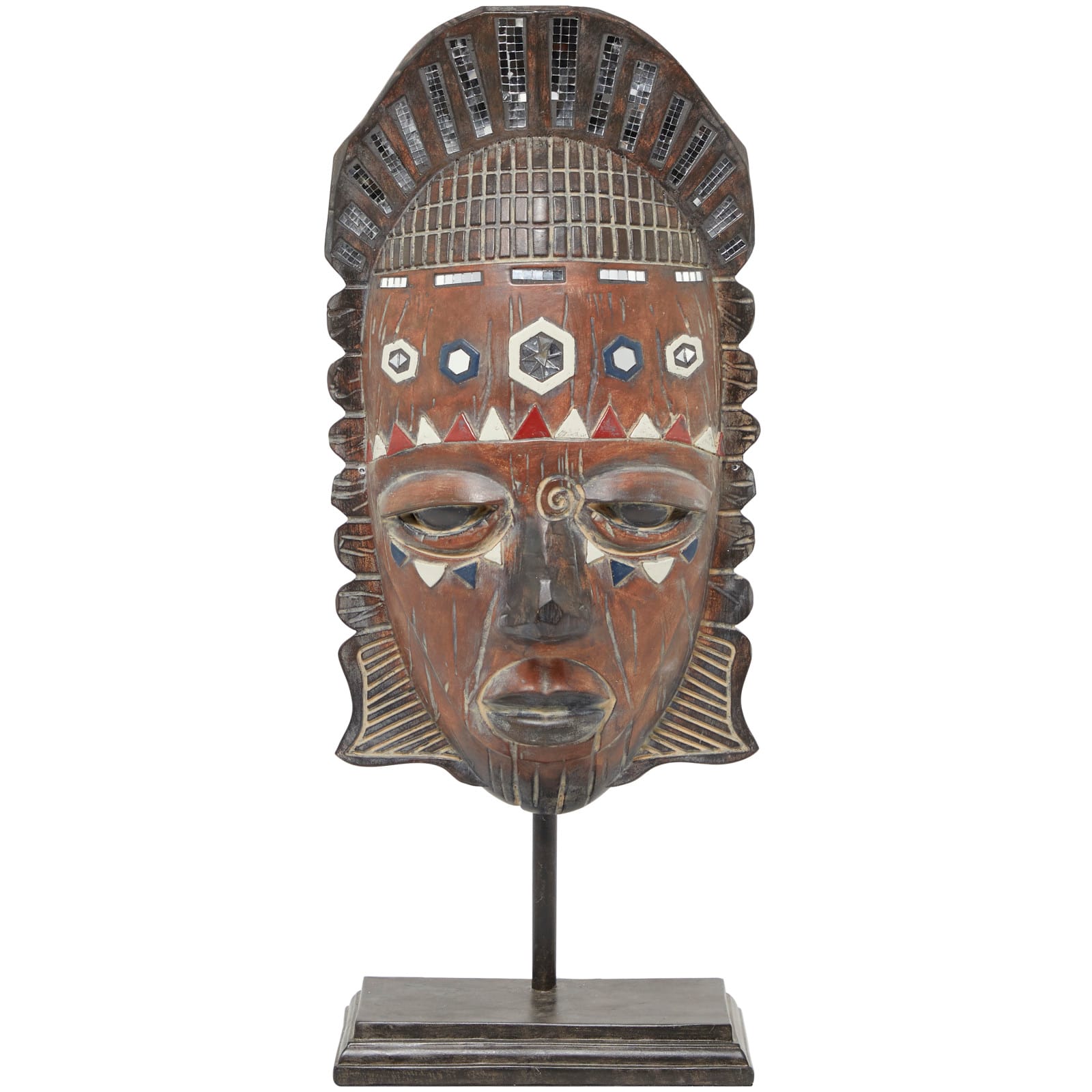 2ft. Brown Polystone Primitive African Mask Sculpture