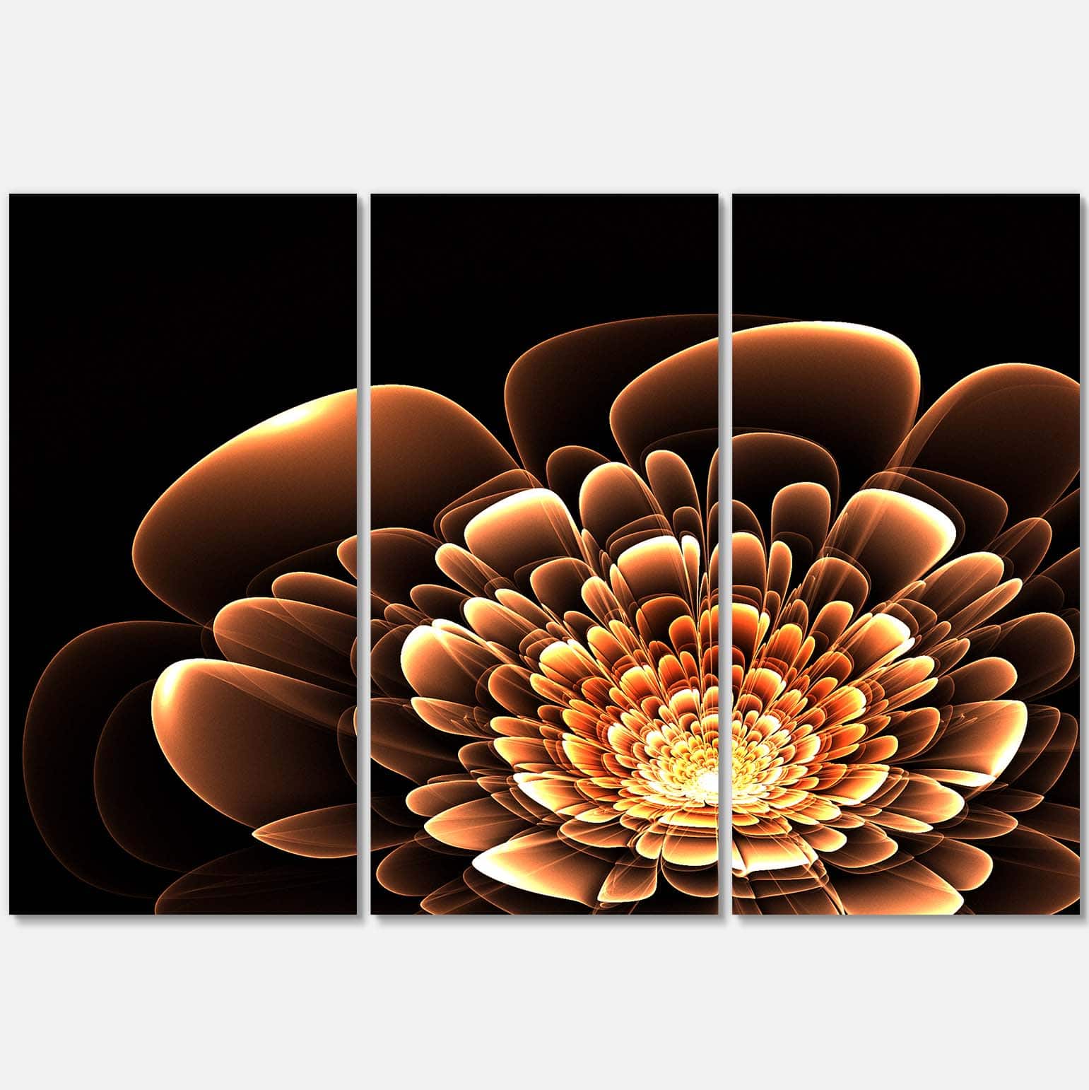 Designart - Glittering Brown Yellow Fractal Flower - Floral Canvas Art Print