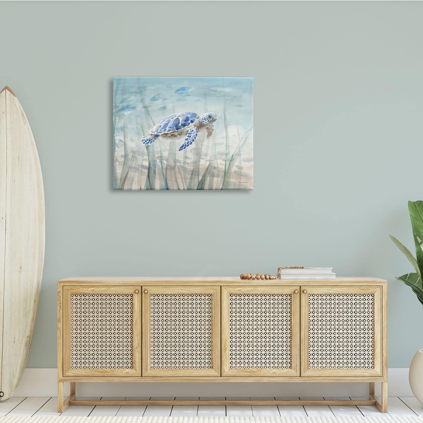 Stupell Industries Baby Sea Turtle Blue Speckled Aquatic Animal Ocean Canvas Wall Art