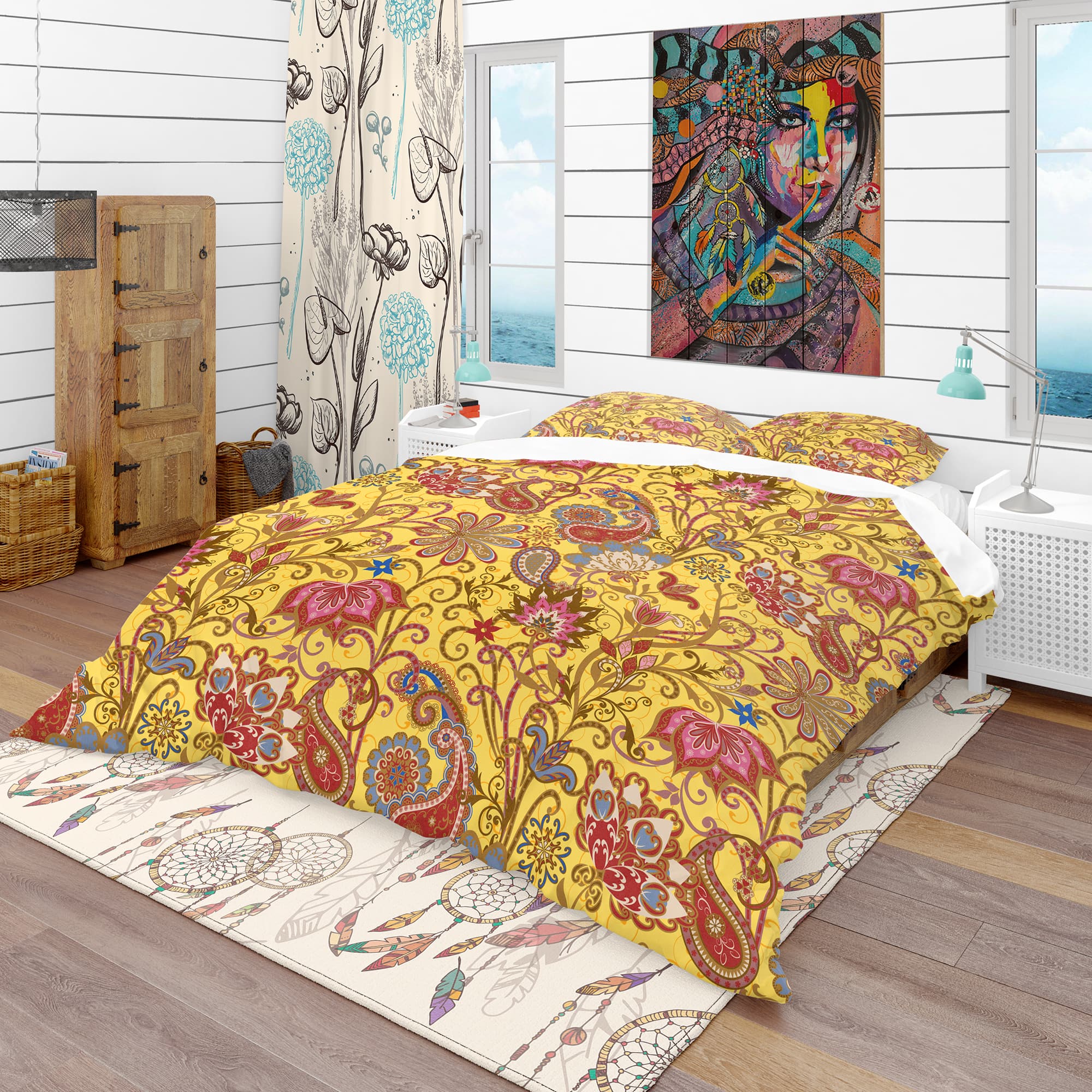 Designart &#x27;Pattern in Ethnic Traditional Style&#x27; Bohemian &#x26; Eclectic Bedding Set - Duvet Cover &#x26; Shams