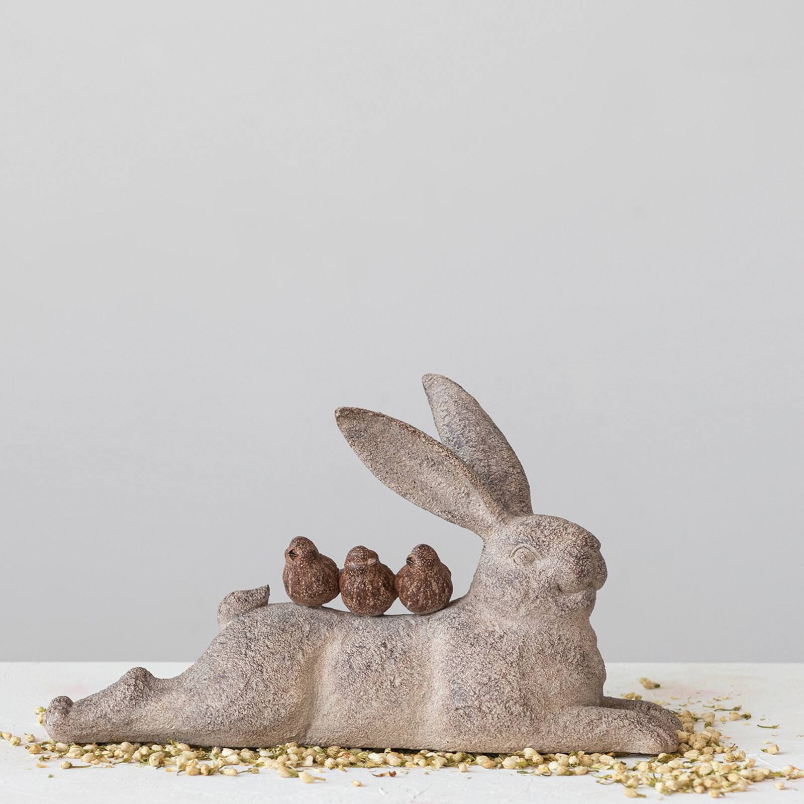 Hello Honey® 16.5" Decorative Resting Rabbit with Birds Figurine