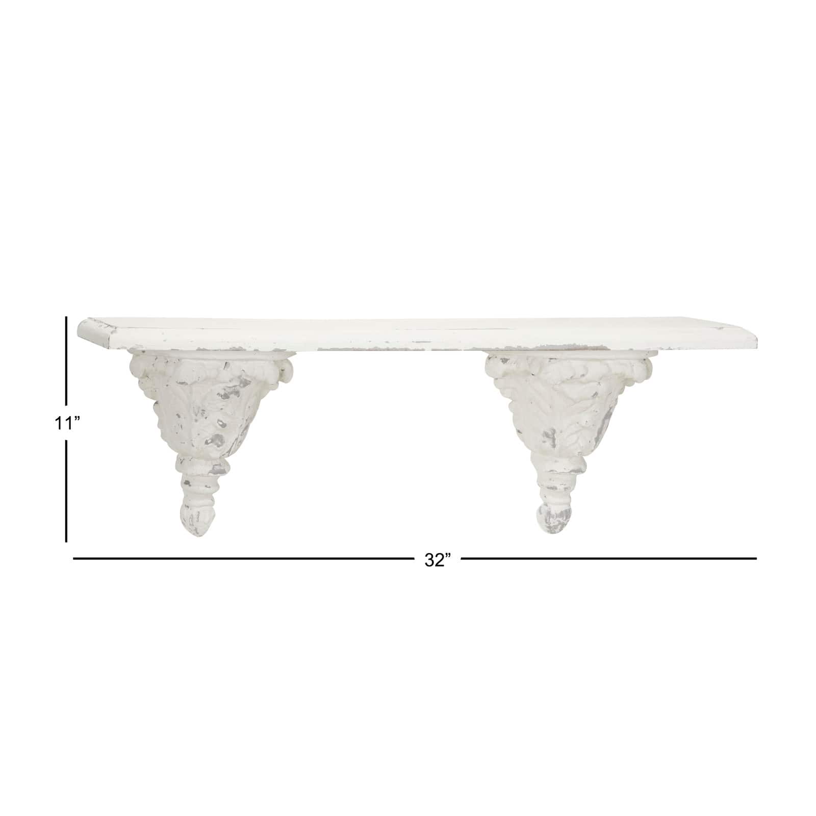 White Wood Vintage Wall Shelf, 11&#x22; x 32&#x22; x 6&#x22;