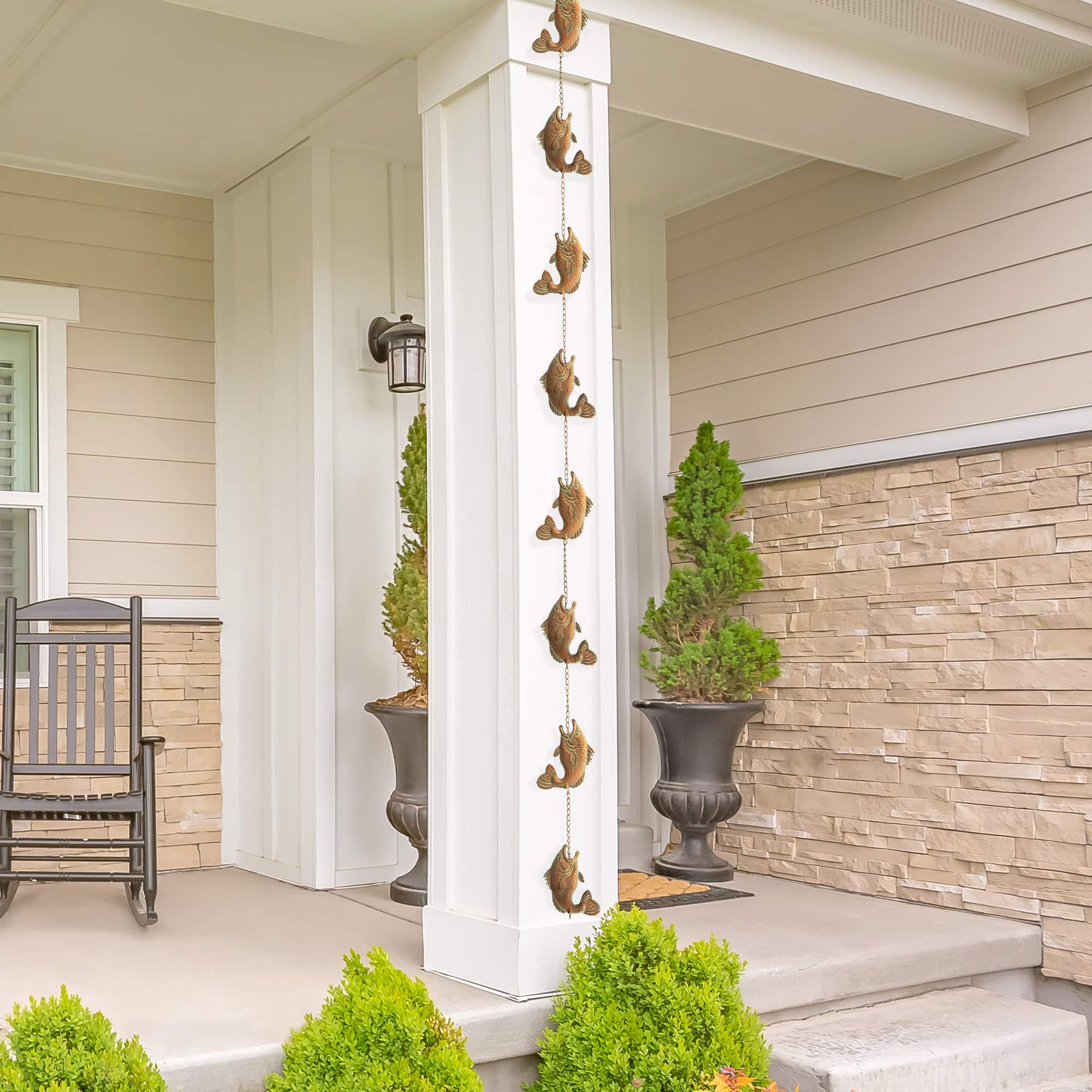 Glitzhome® 8.5ft. Faux Copper Patina Finish Fish Shaped Rain Chain