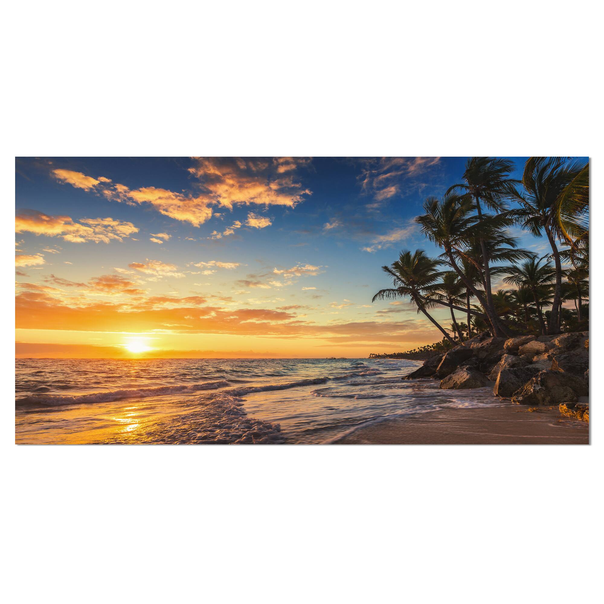 Designart - Paradise Tropical Island Beach with Palms - Extra Large Seascape Art Canvas