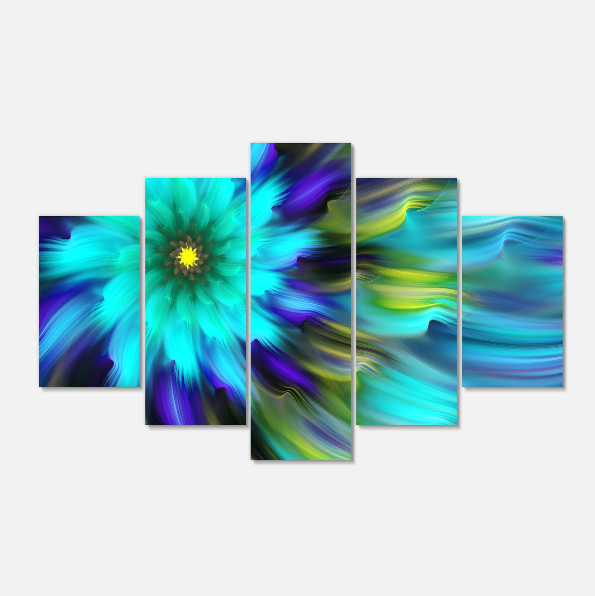Designart - Massive Blue Green Fractal Flower - Large Floral Canvas Art Print