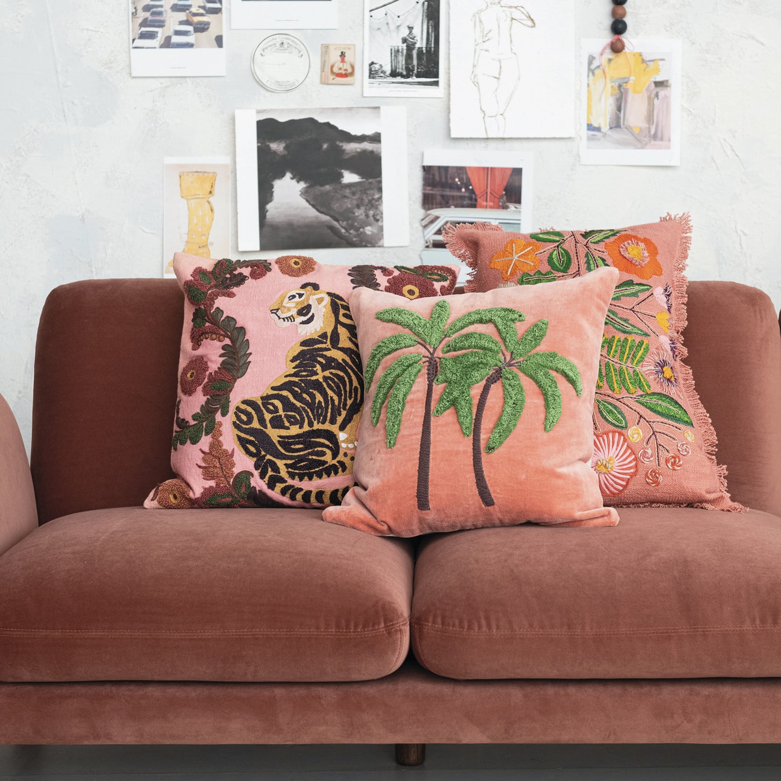 Hello Honey® 20" Tiger & Flowers Embroidered Accent Pillow