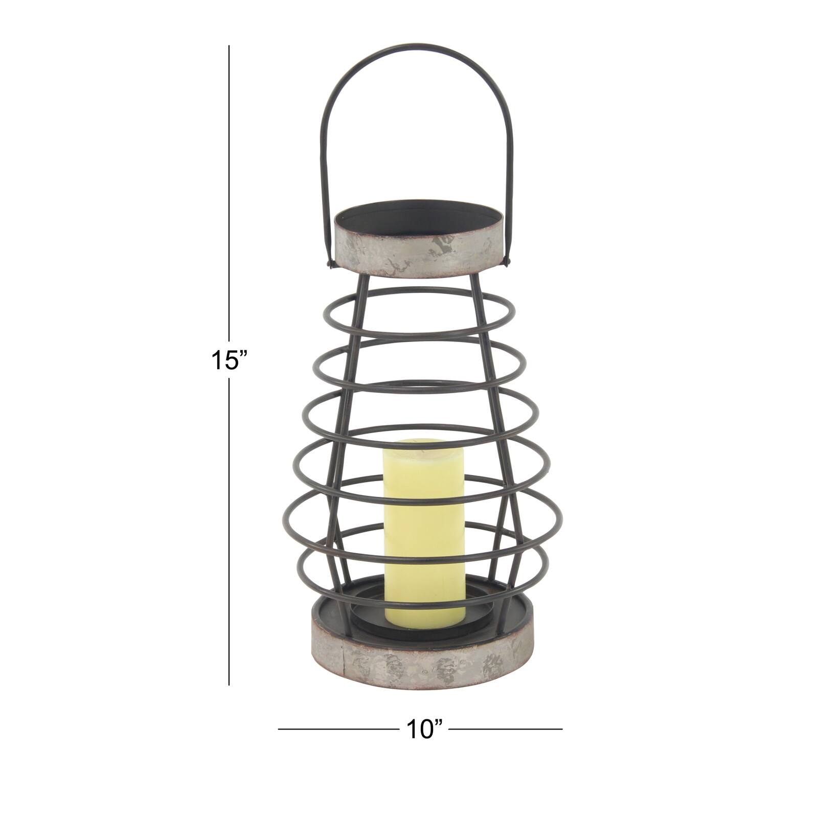 Grey Iron Farmhouse Candle Holder Lantern, 15" x 10" x 10"