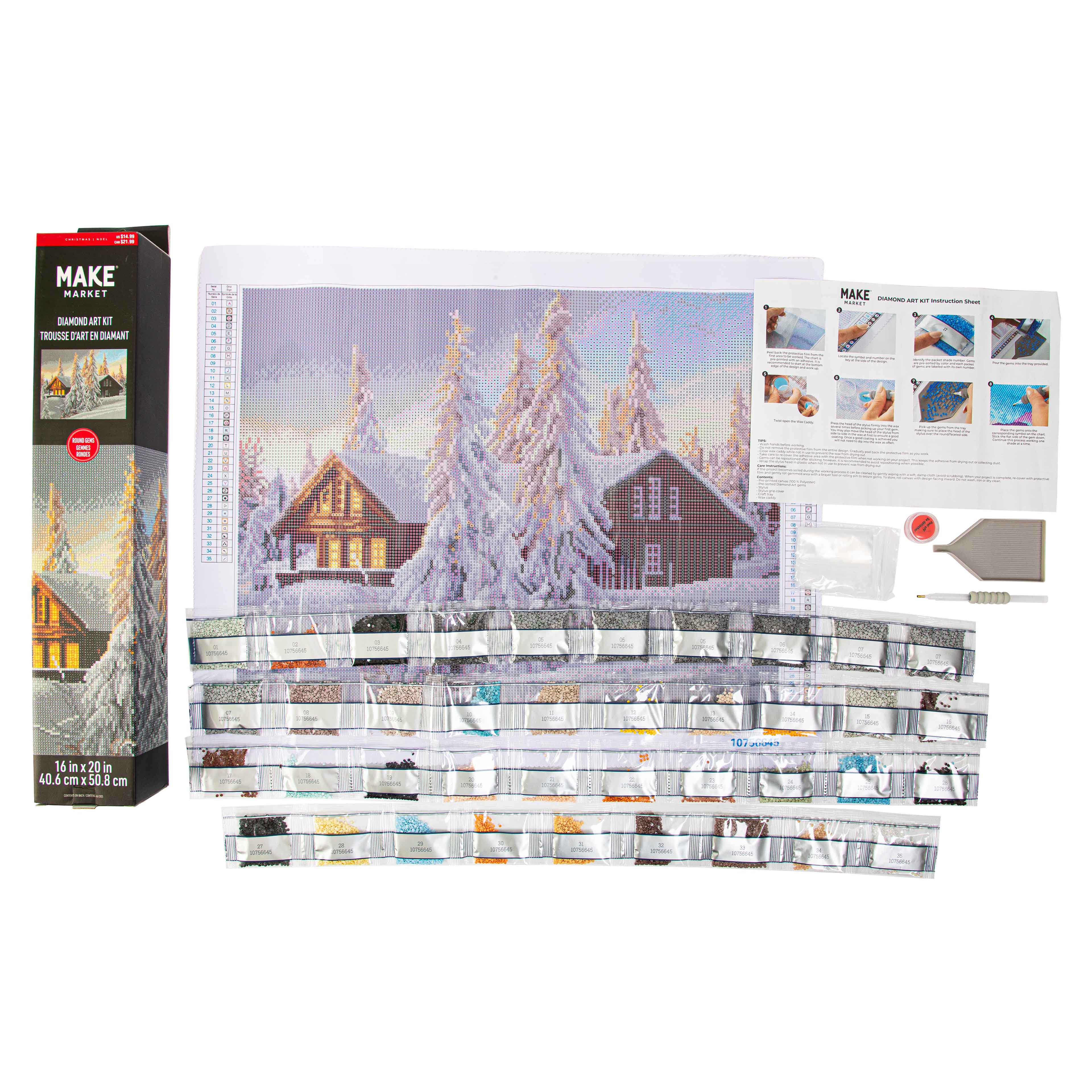 16&#x22; x 20&#x22; Snow Cabin Diamond Art Kit by Make Market&#xAE;