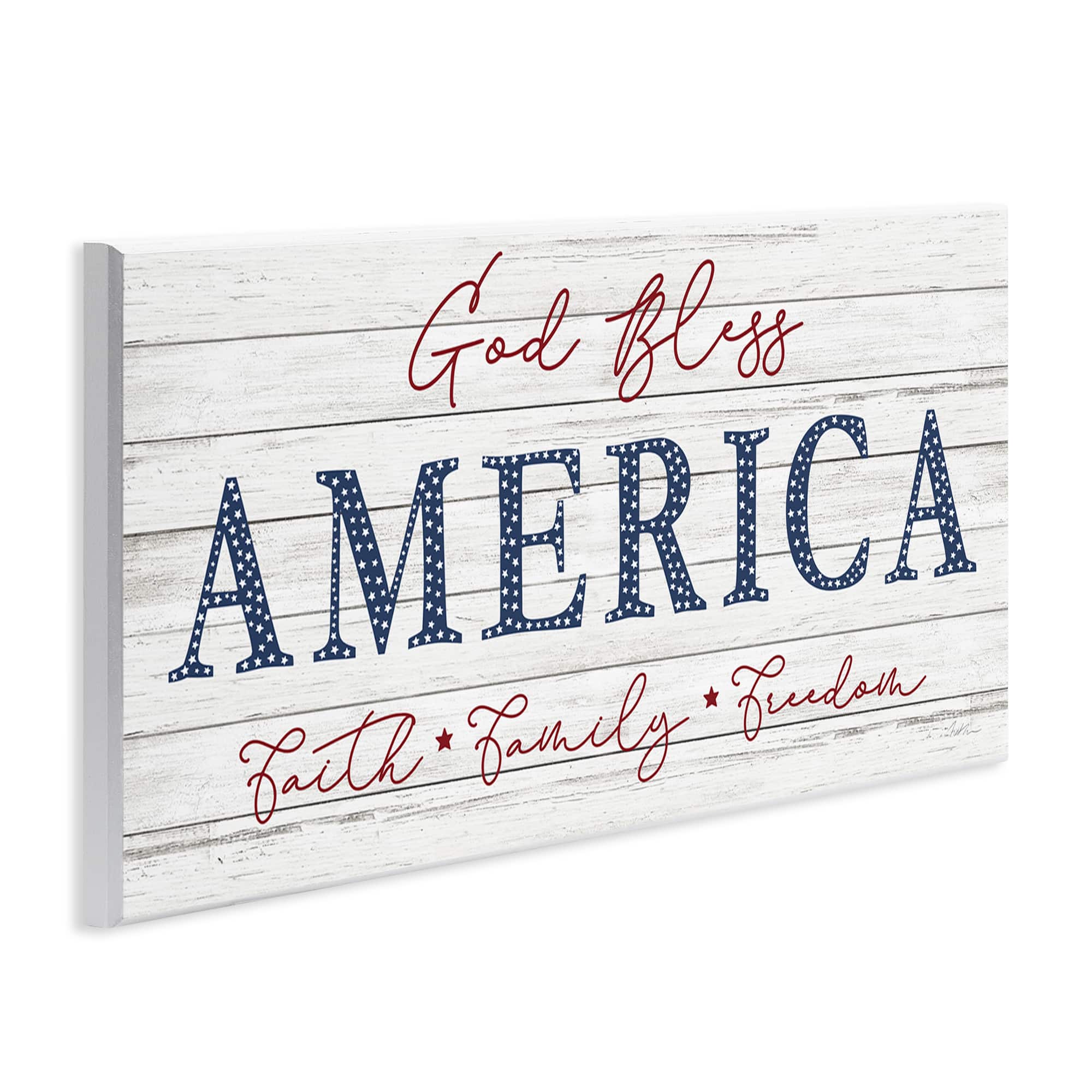 Stupell Industries God Bless America Faith Family Freedom Hanging Sign Wall Plaque Art