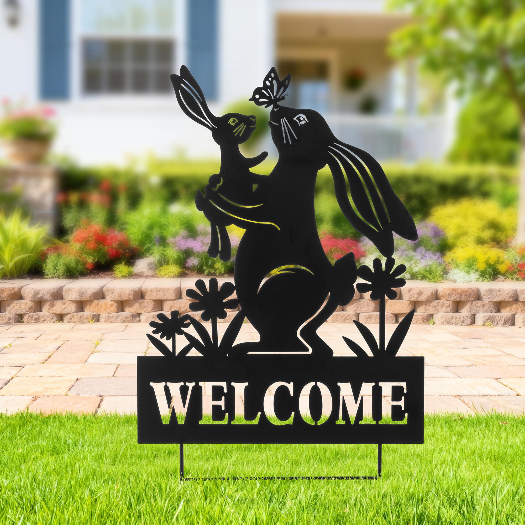 Glitzhome® 30" 2-in-1 Painted Metal Rabbit Silhouette Garden Yard Stake & Wall Decor