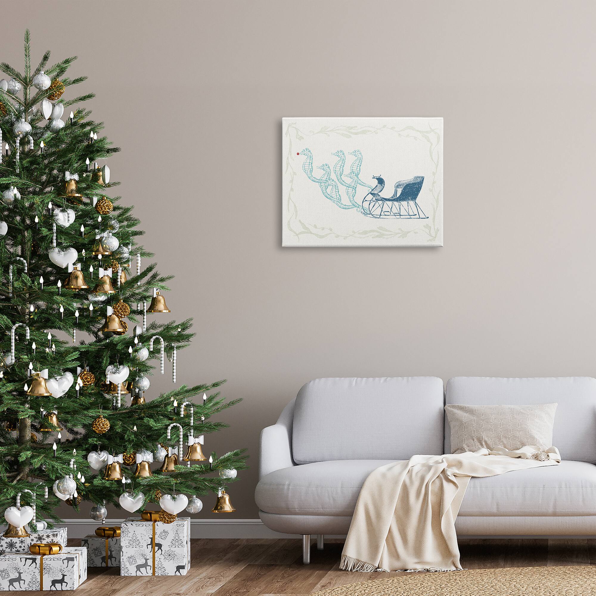 Stupell Industries Seahorse Santa Sled Nautical Christmas Canvas Wall Art