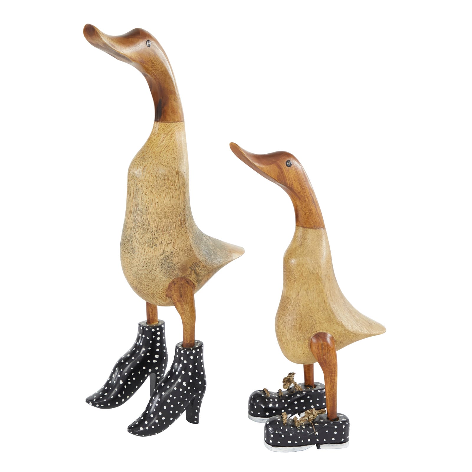 Set of 2 Brown Bamboo Coastal Duck Sculpture, 17", 12"