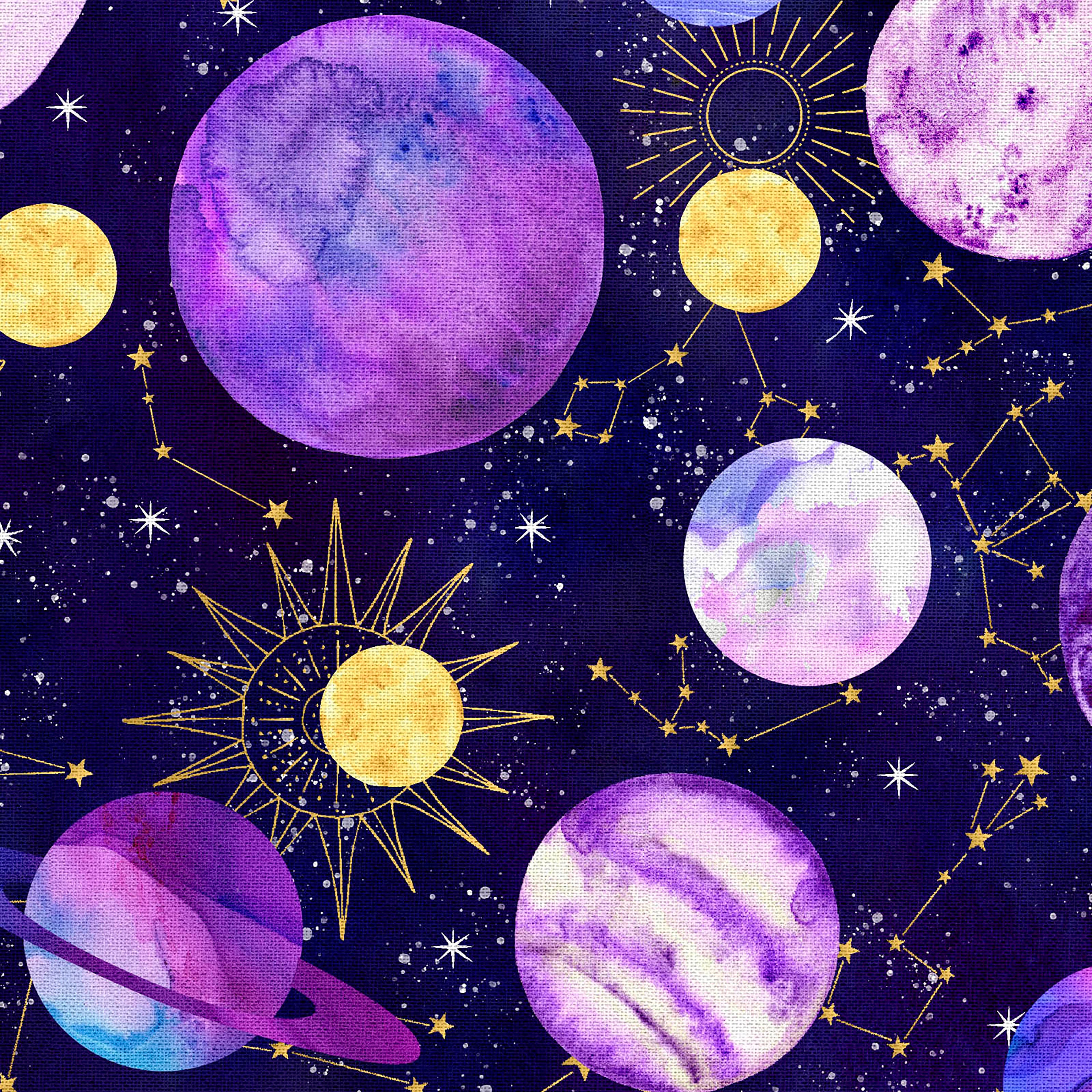 Fabric Editions Purple Planets Cotton Fabric