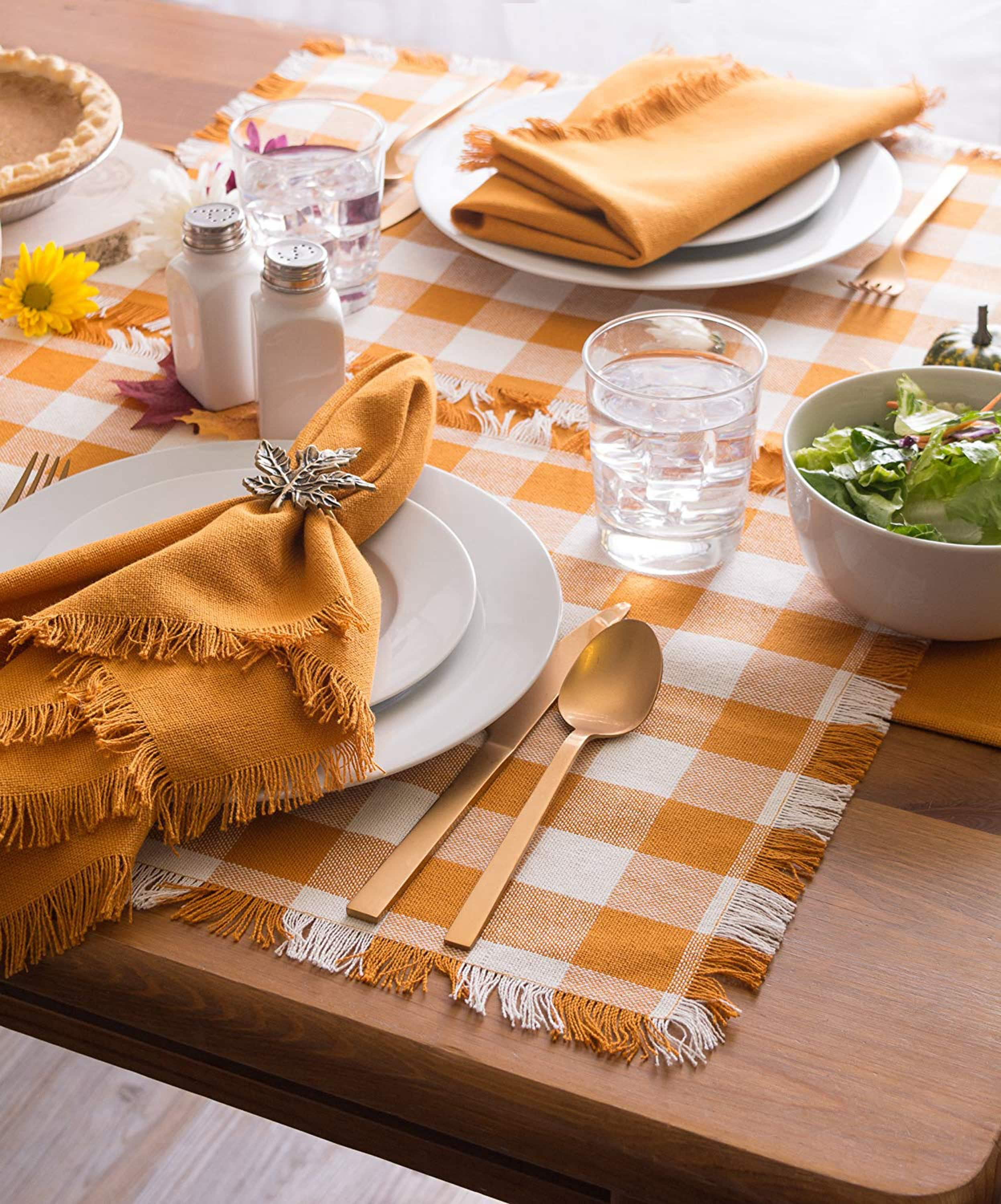 DII&#xAE; Pumpkin Spice Heavyweight Check Fringed Placemat Set