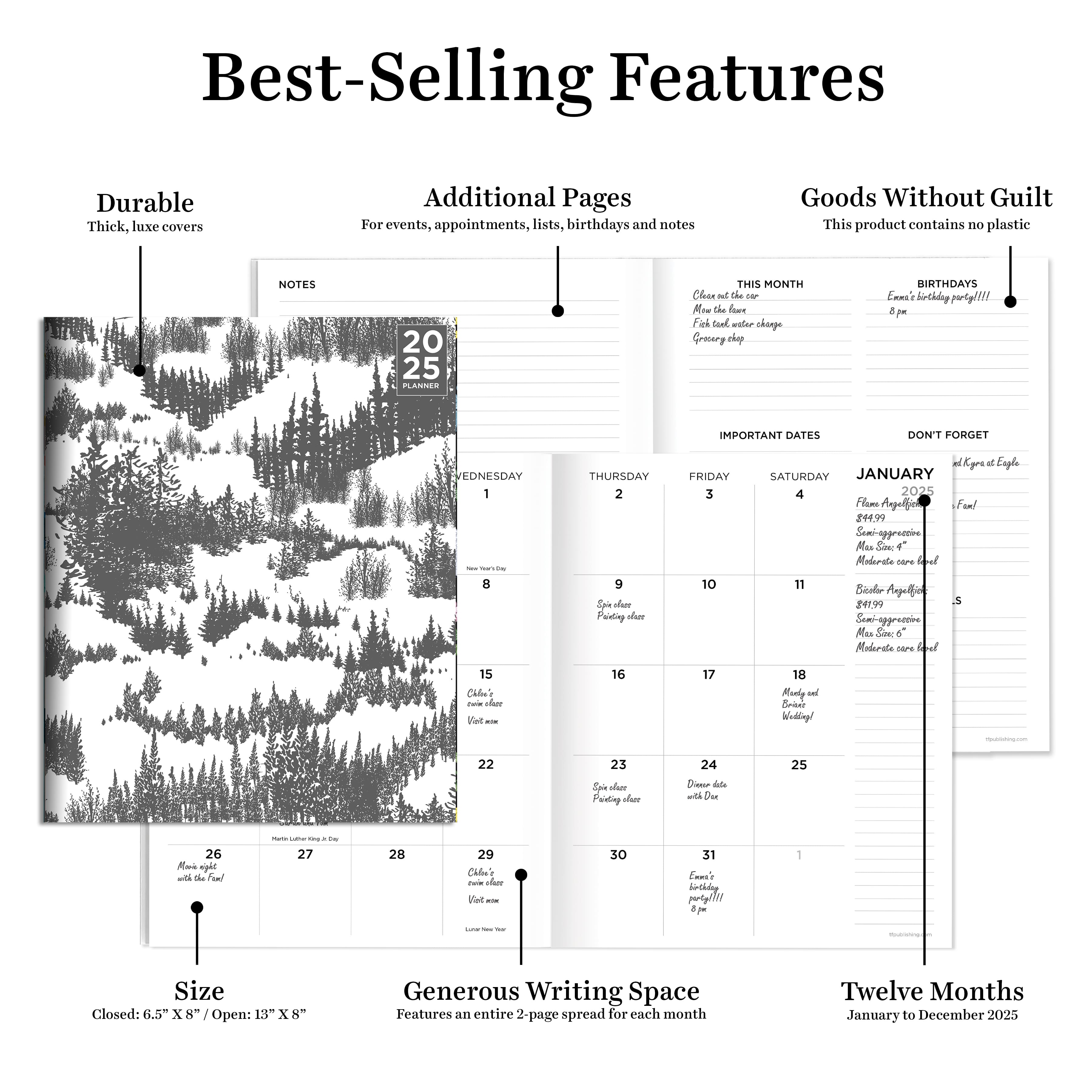 TF Publishing 2025 Gray Forest Medium Monthly Planner