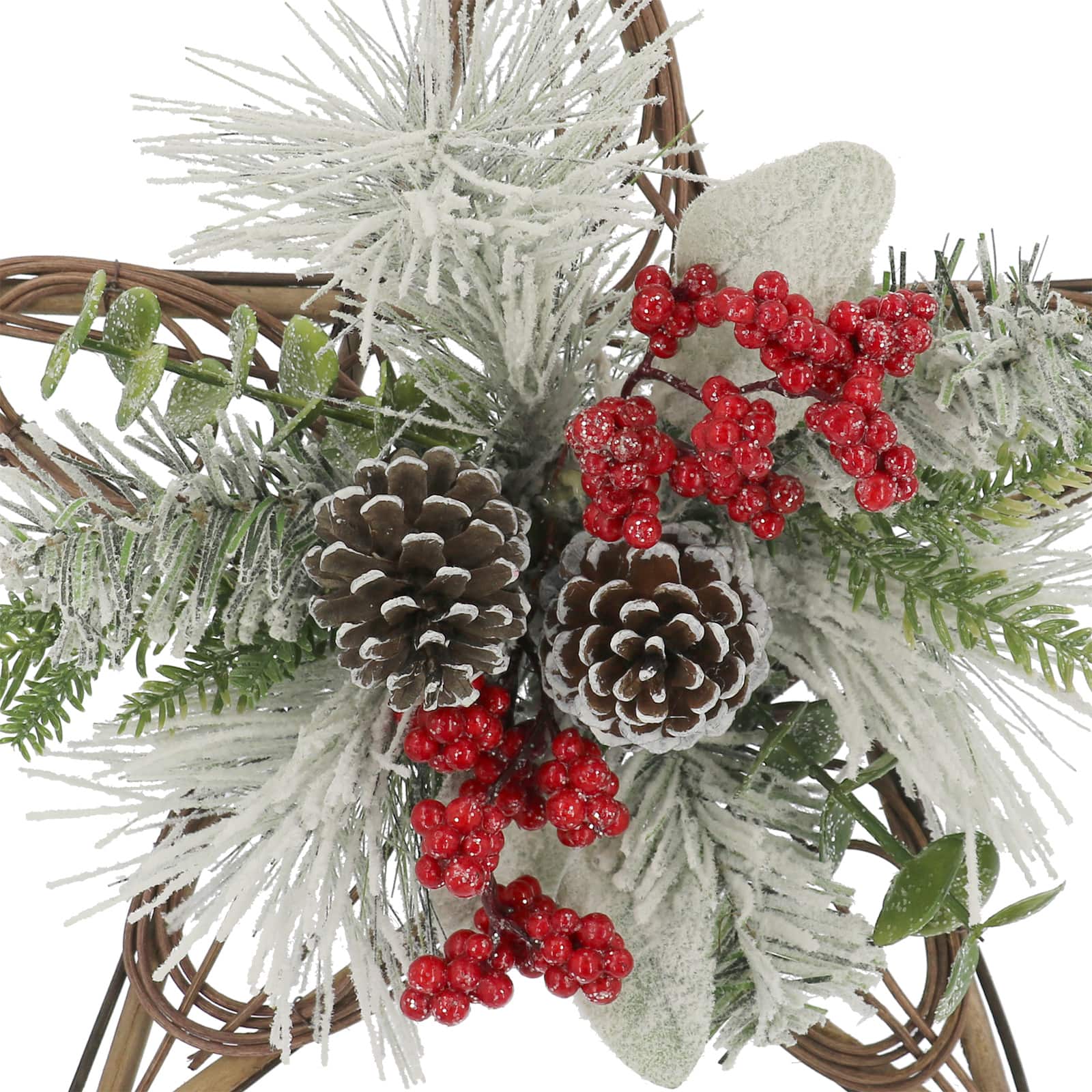 15&#x22; Snowy Pine with Red Berry &#x26; Pinecone Grapevine Star by Ashland&#xAE;