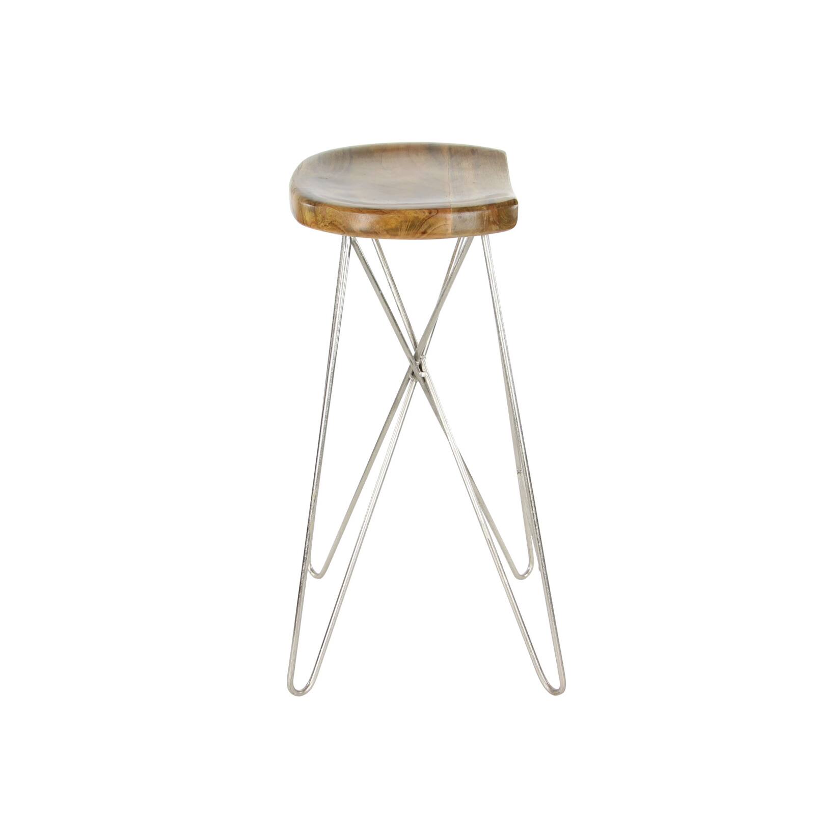 30&#x22; Light Brown Mango Wood &#x26; Metal Contemporary Bar Stool