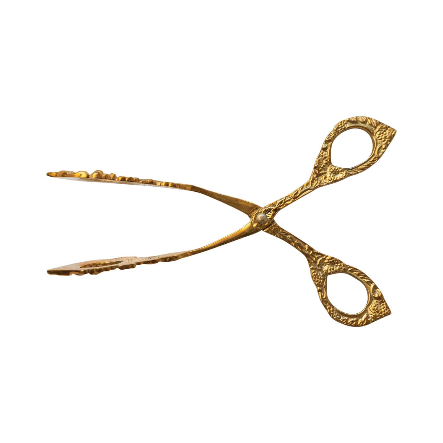 7.25&#x22; Embossed Brass Grape Vine Shaped Kitchen Tongs