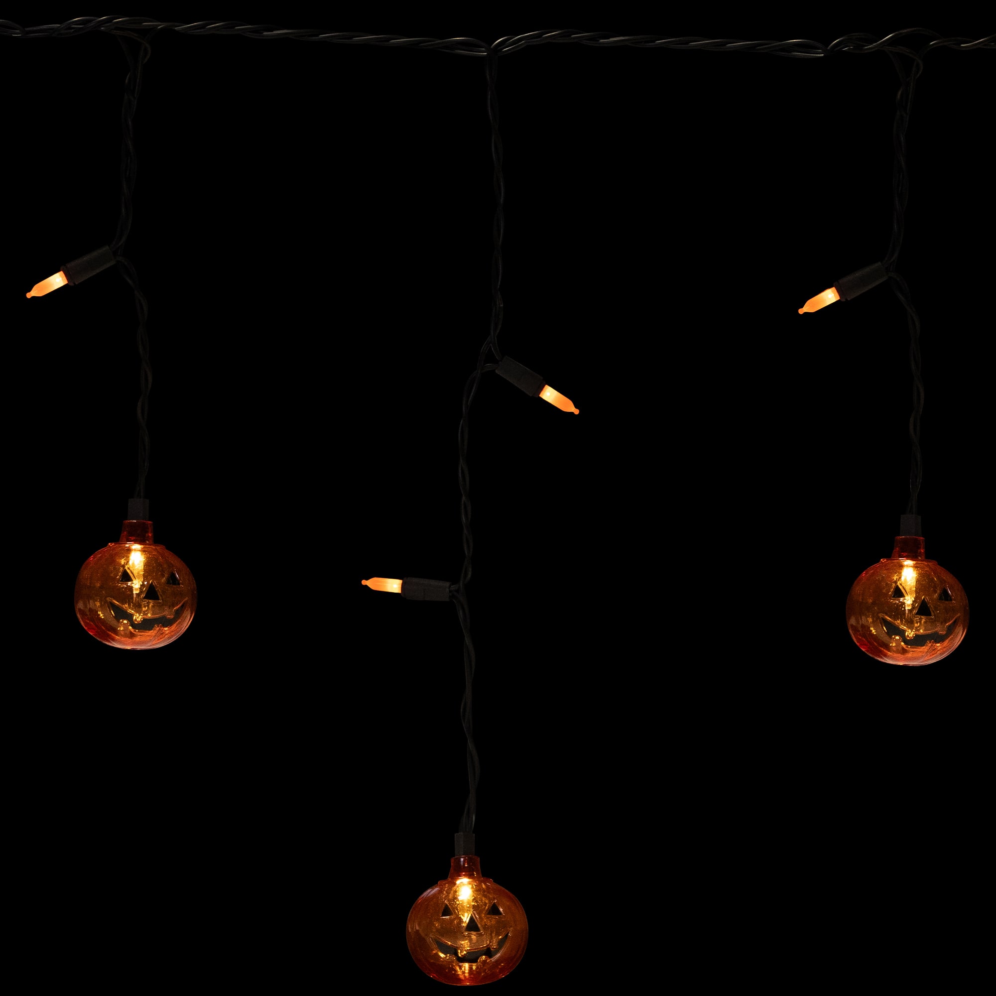 25ct. Jack-o&#x27;-Lantern Orange LED Curtain Icicle String Lights