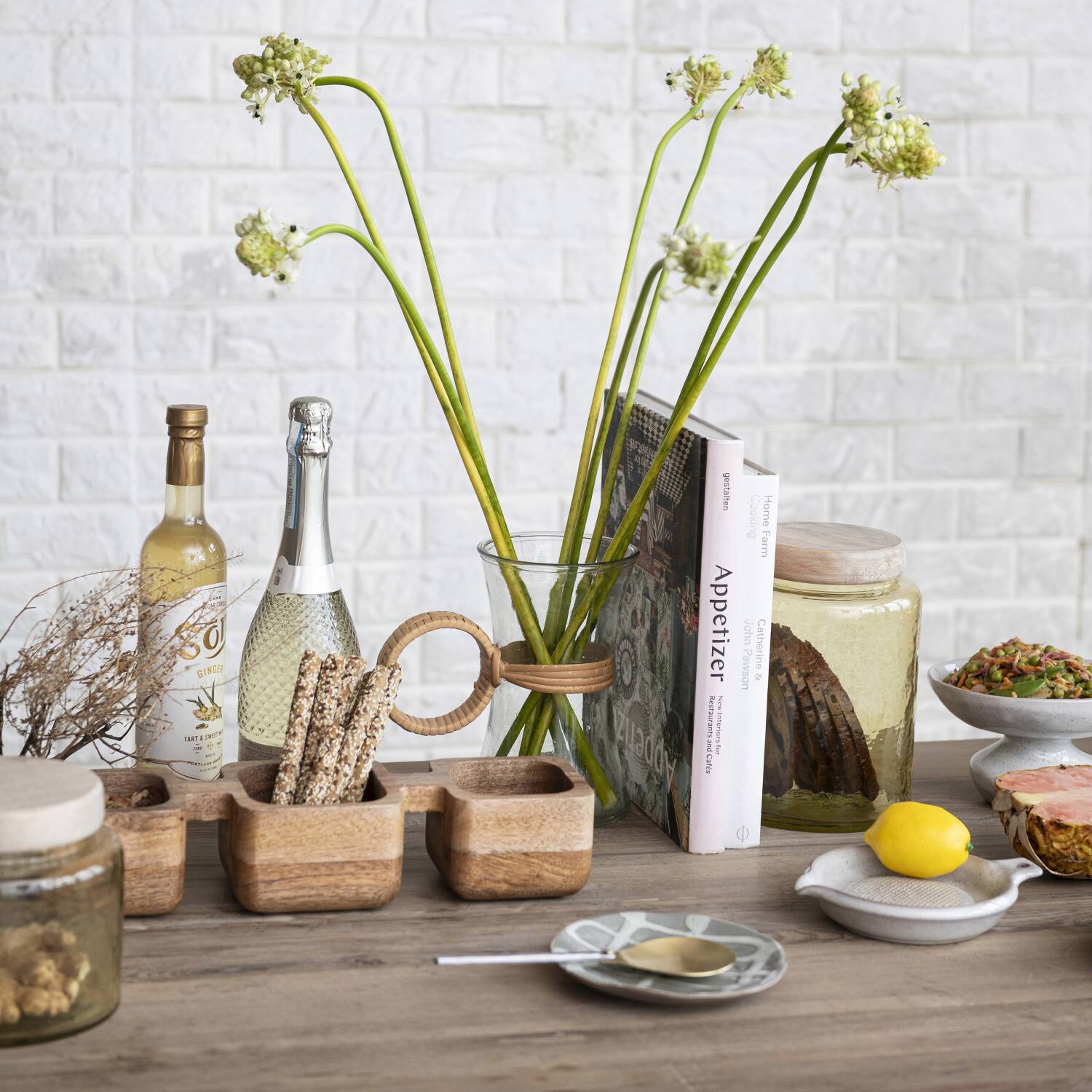 Hello Honey&#xAE; Yellow &#x26; Whitewash Hammered Glass Jar with Mango Wood Lid