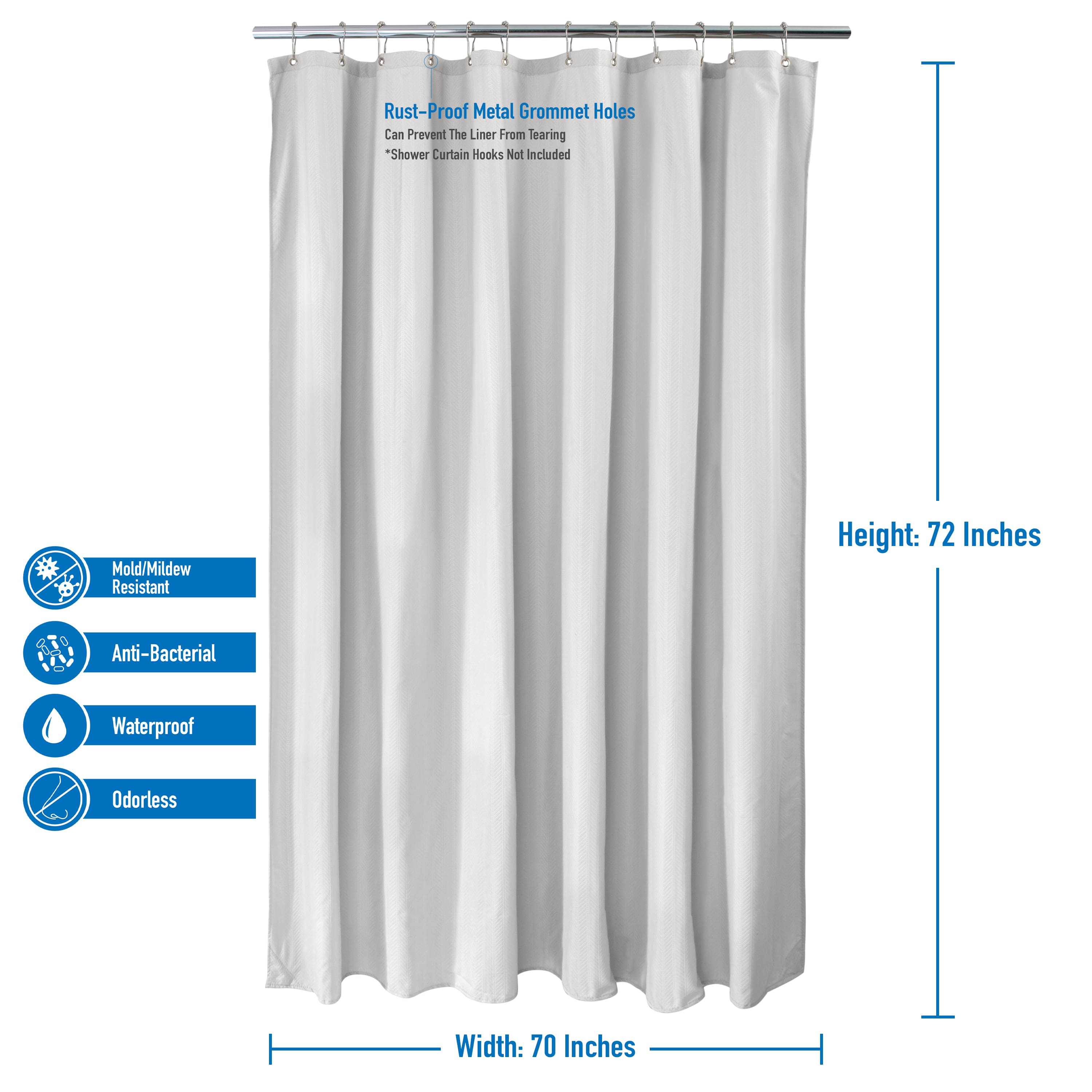 Elle Décor White Soft Touch Waterproof Fabric Shower Curtain Liner