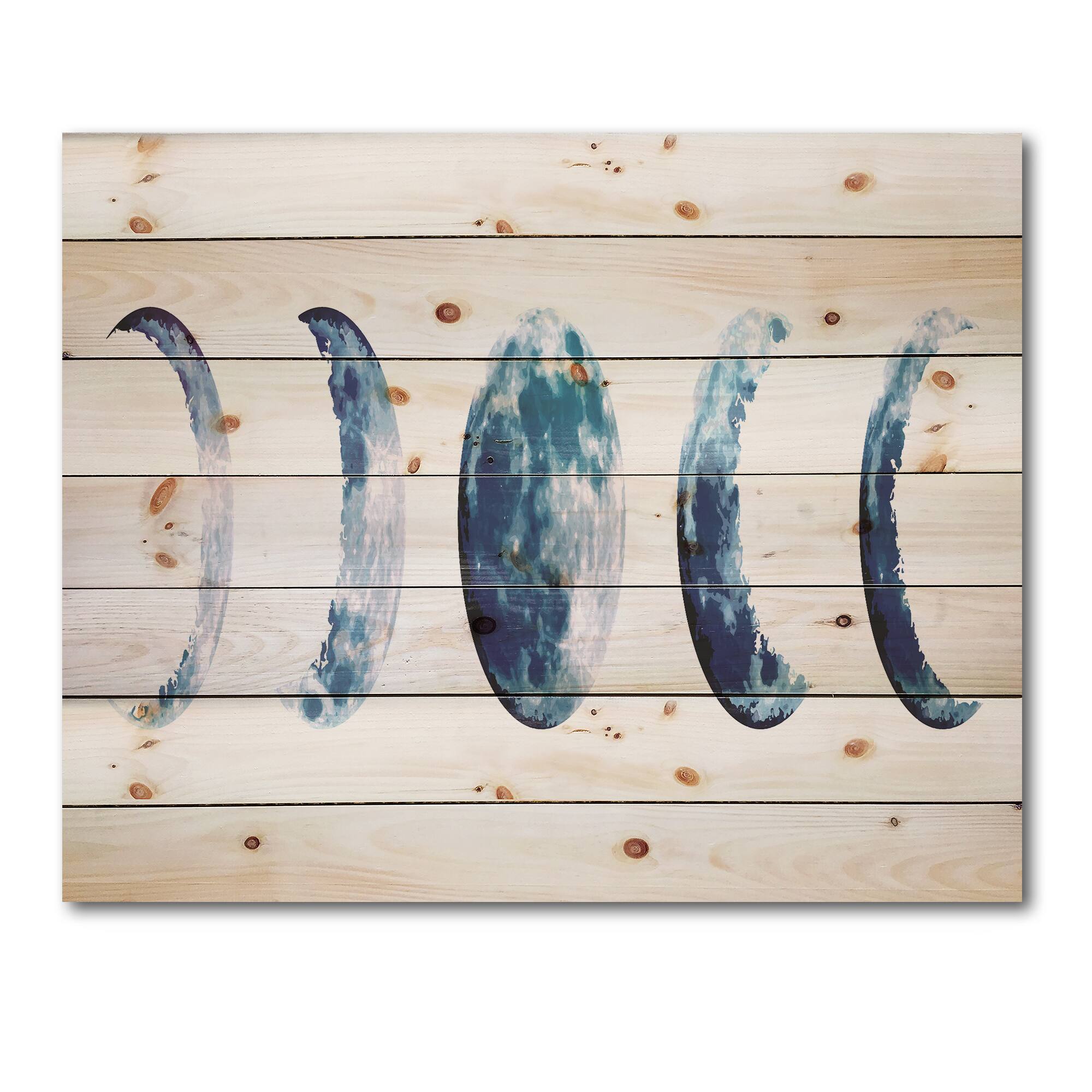 Designart - Magic Blue Moon Phases - Bohemian &#x26; Eclectic Print on Natural Pine Wood
