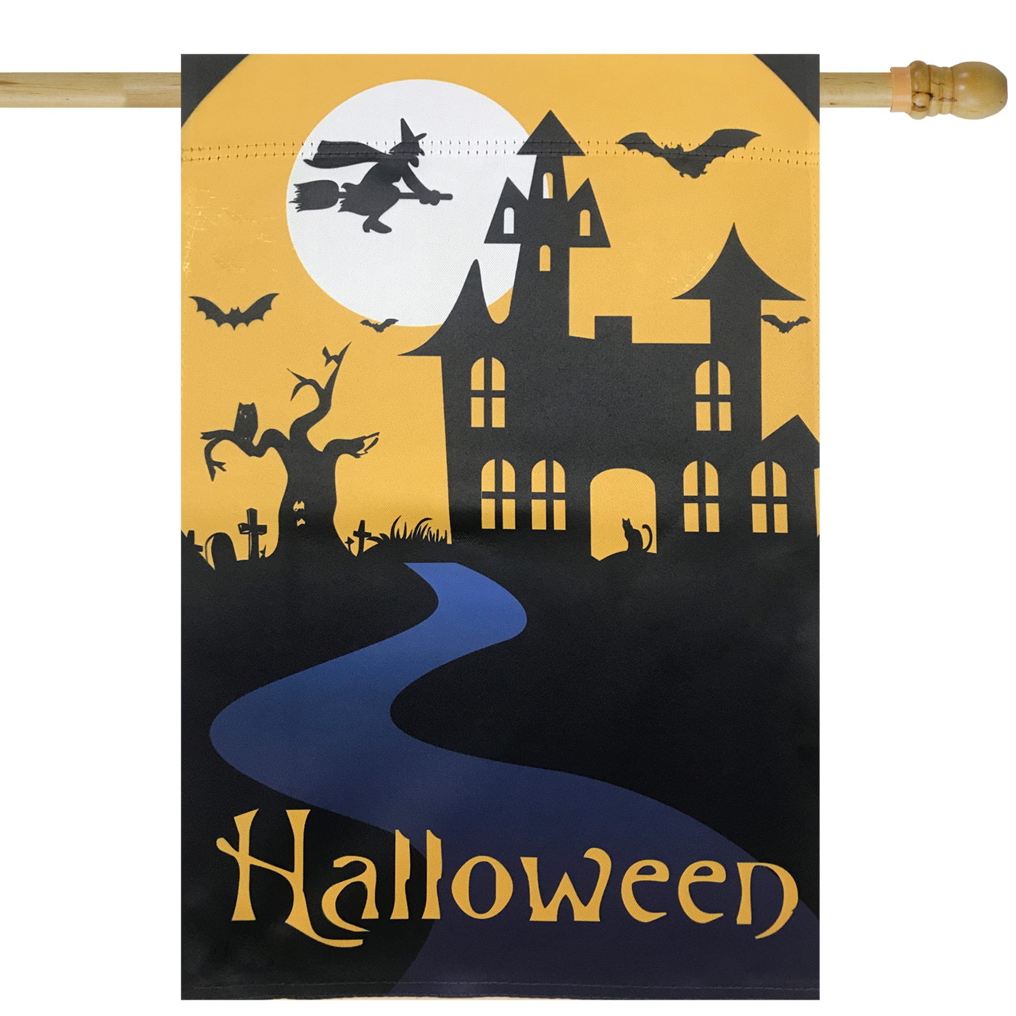 Spooky House Halloween Outdoor Garden Flag with Bats & Witch